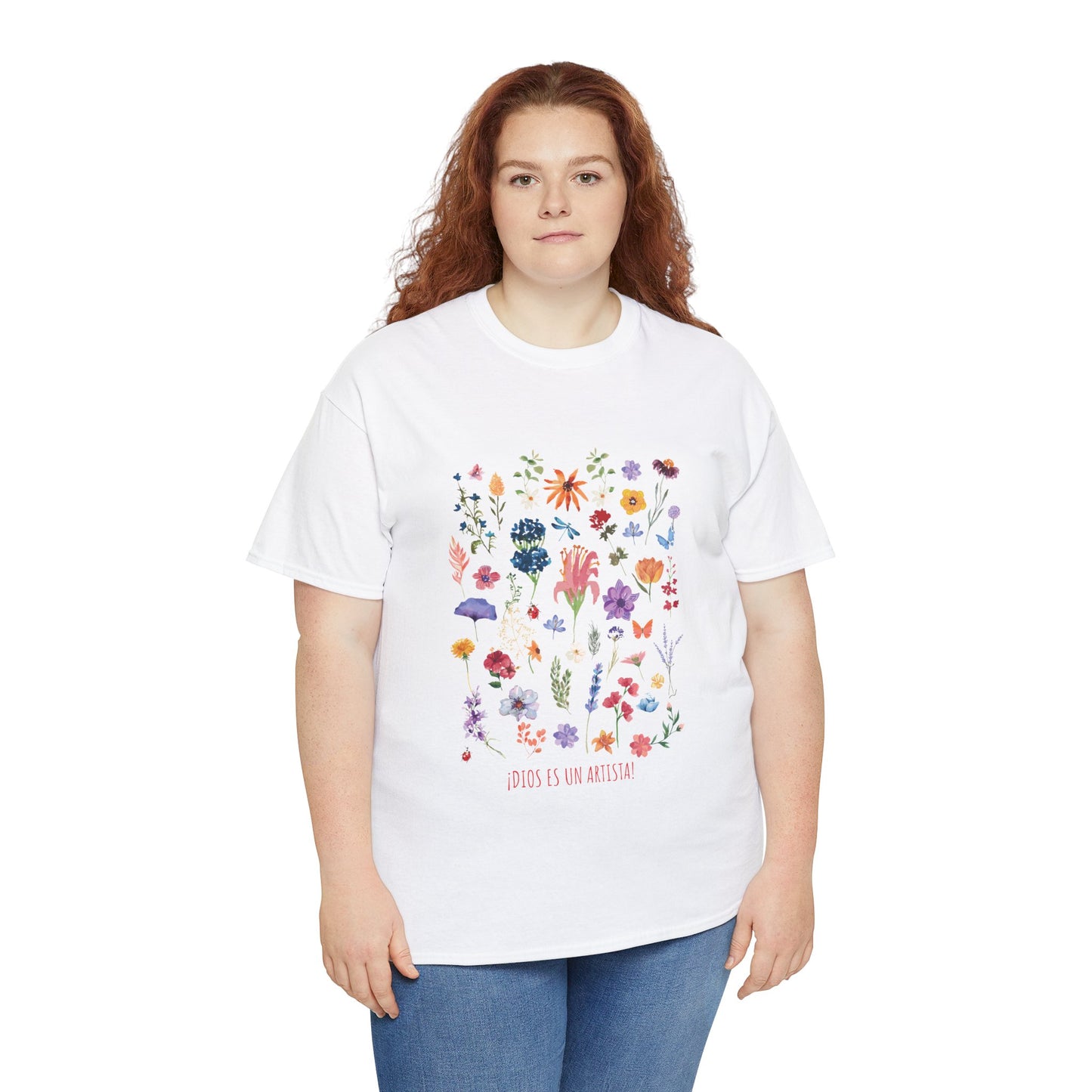 Camiseta playera con mensaje bíblico cristiano, unisex 100% algodón grueso, diseño original floral. "Dios es un artista". Amplia variedad