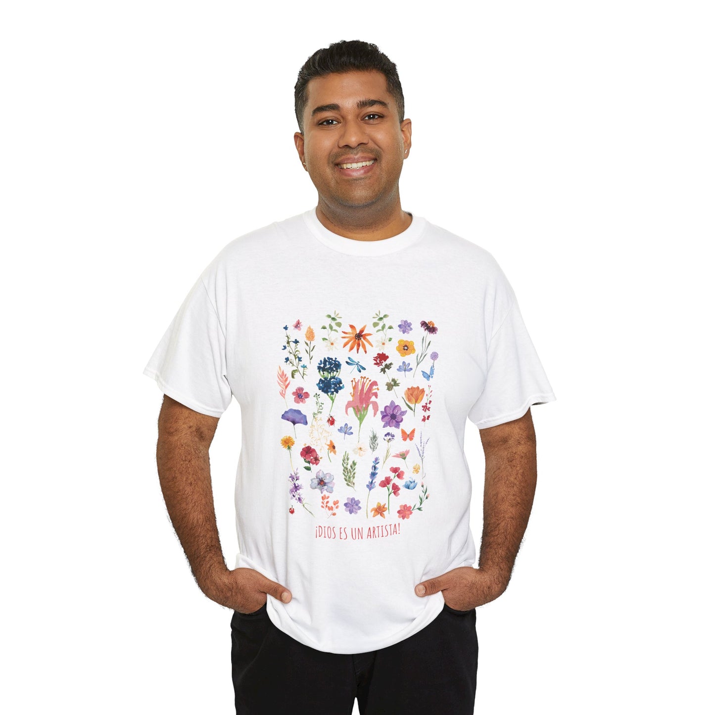 Camiseta playera con mensaje bíblico cristiano, unisex 100% algodón grueso, diseño original floral. "Dios es un artista". Amplia variedad