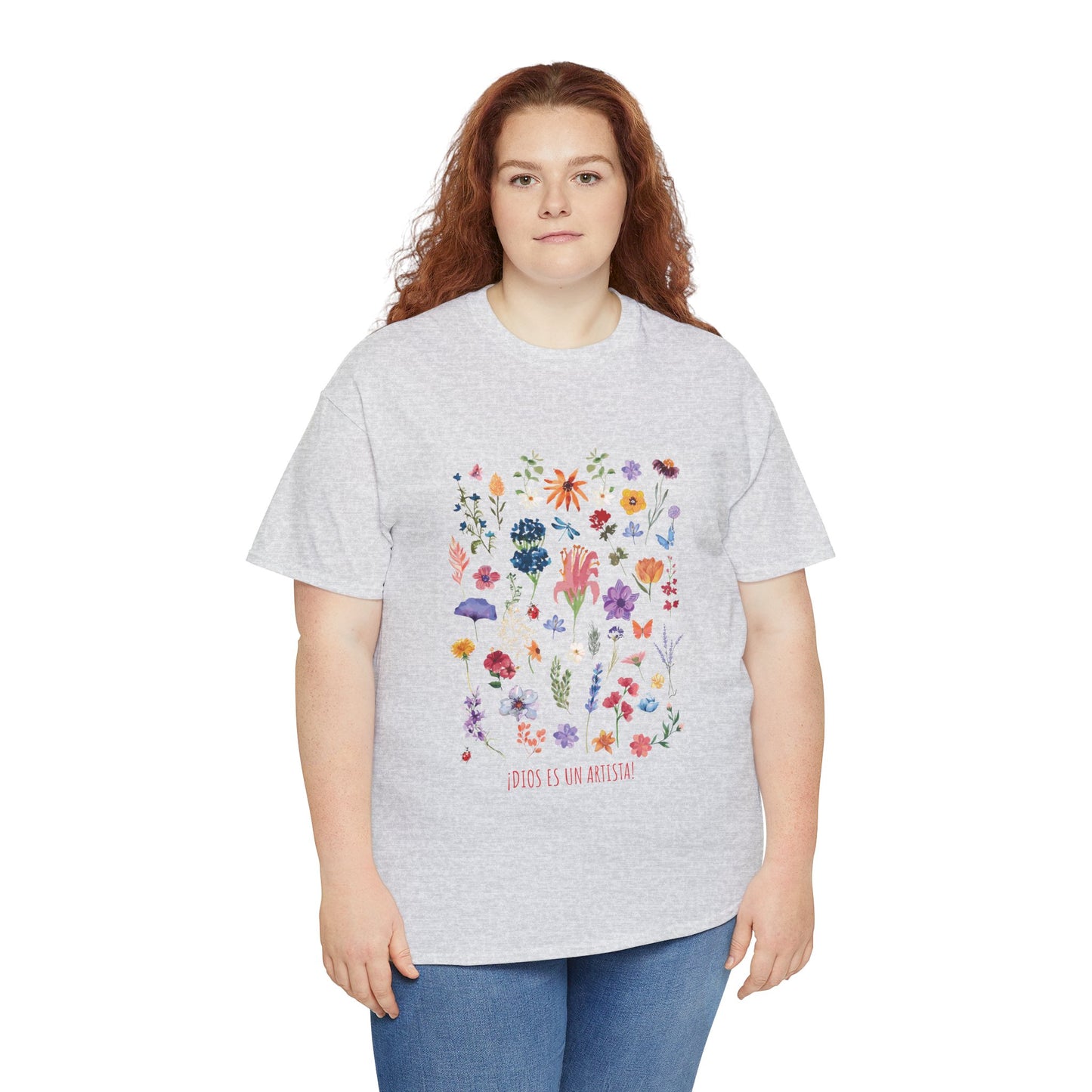 Camiseta playera con mensaje bíblico cristiano, unisex 100% algodón grueso, diseño original floral. "Dios es un artista". Amplia variedad