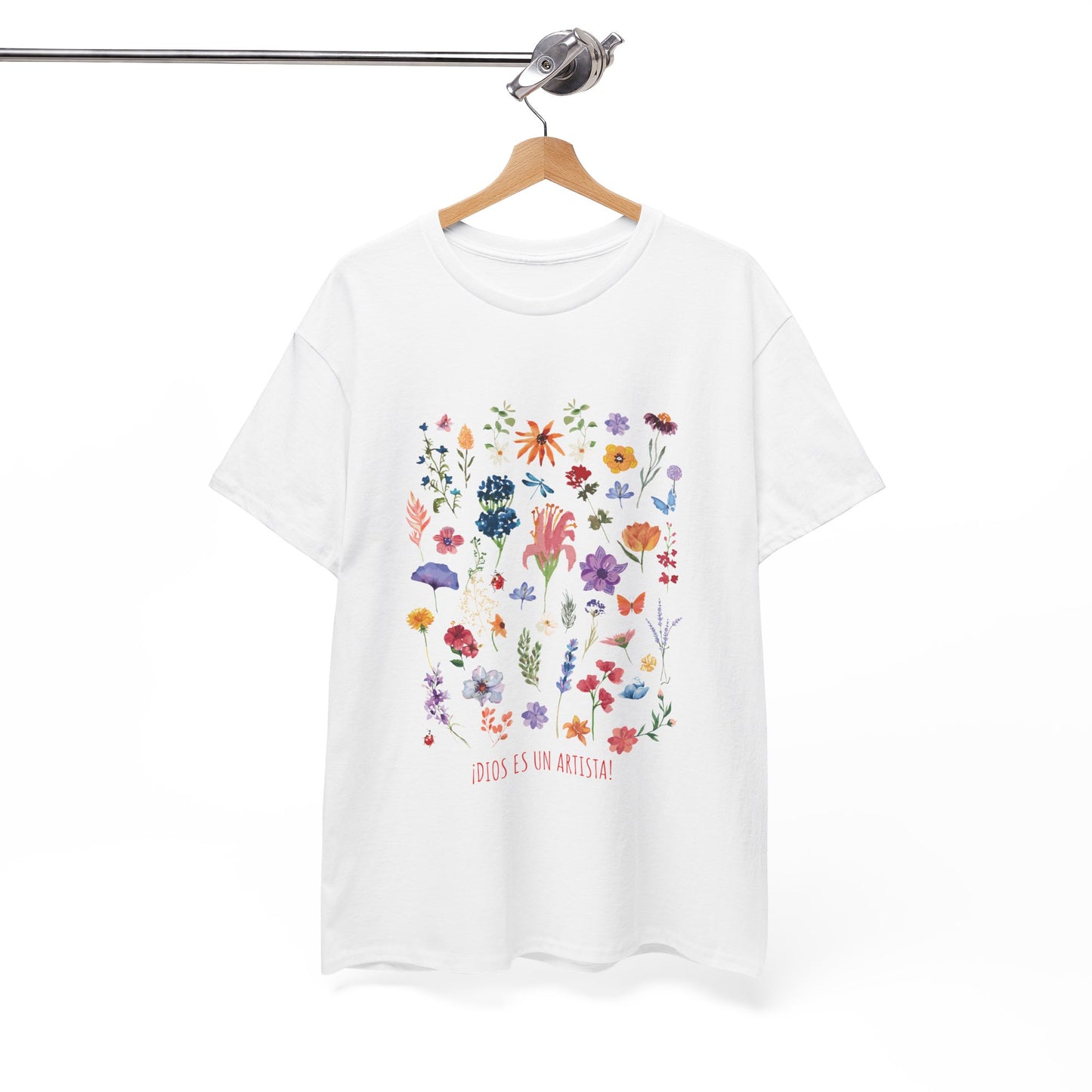 Camiseta playera con mensaje bíblico cristiano, unisex 100% algodón grueso, diseño original floral. "Dios es un artista". Amplia variedad