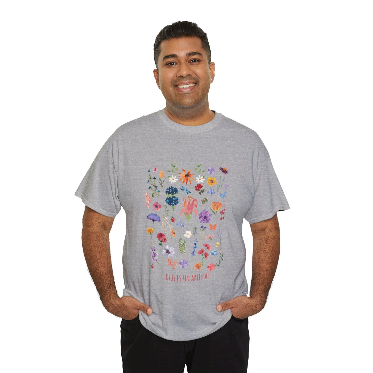 Camiseta playera con mensaje bíblico cristiano, unisex 100% algodón grueso, diseño original floral. "Dios es un artista". Amplia variedad