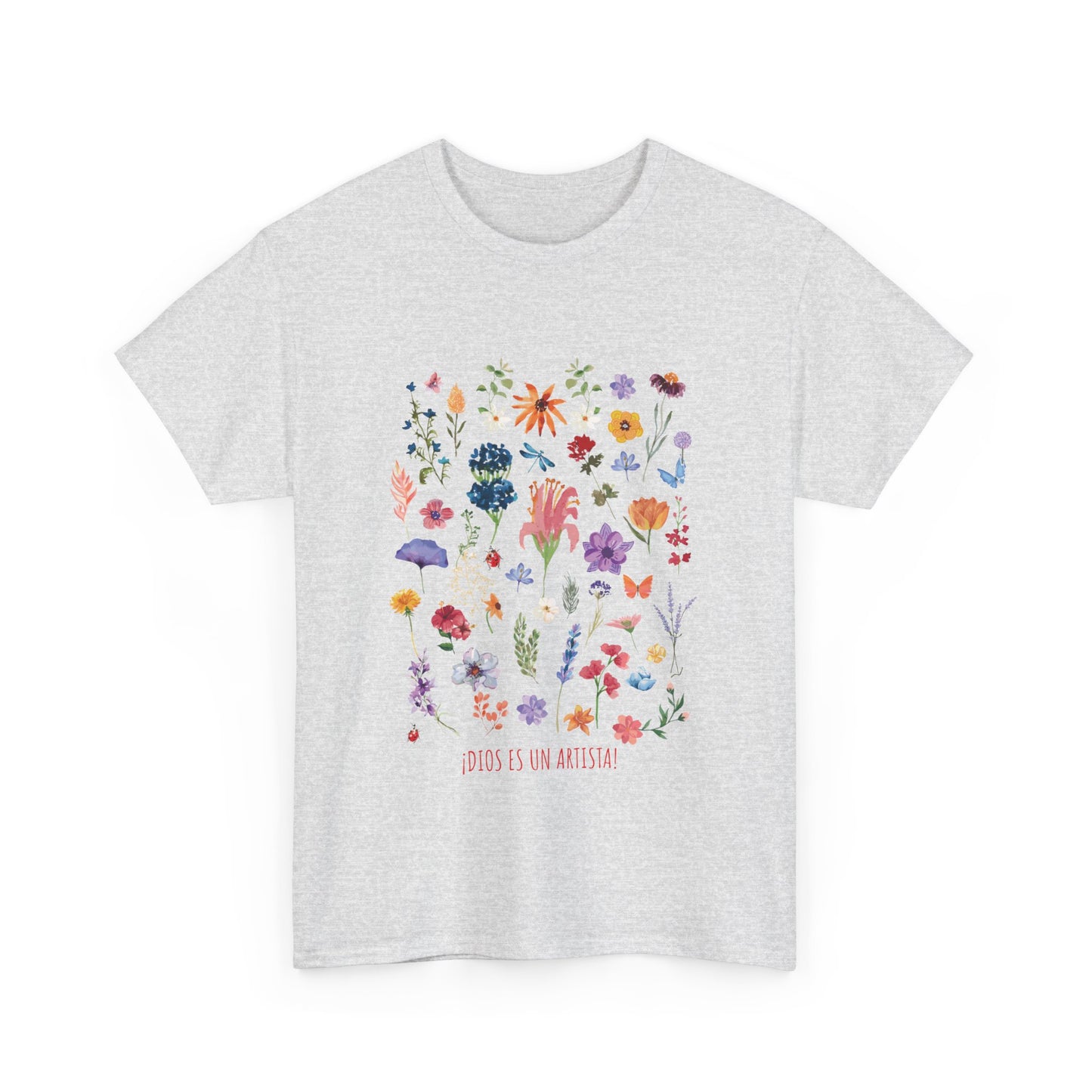 Camiseta playera con mensaje bíblico cristiano, unisex 100% algodón grueso, diseño original floral. "Dios es un artista". Amplia variedad
