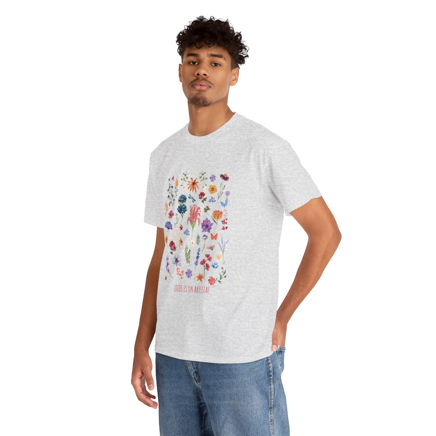 Camiseta playera con mensaje bíblico cristiano, unisex 100% algodón grueso, diseño original floral. "Dios es un artista". Amplia variedad