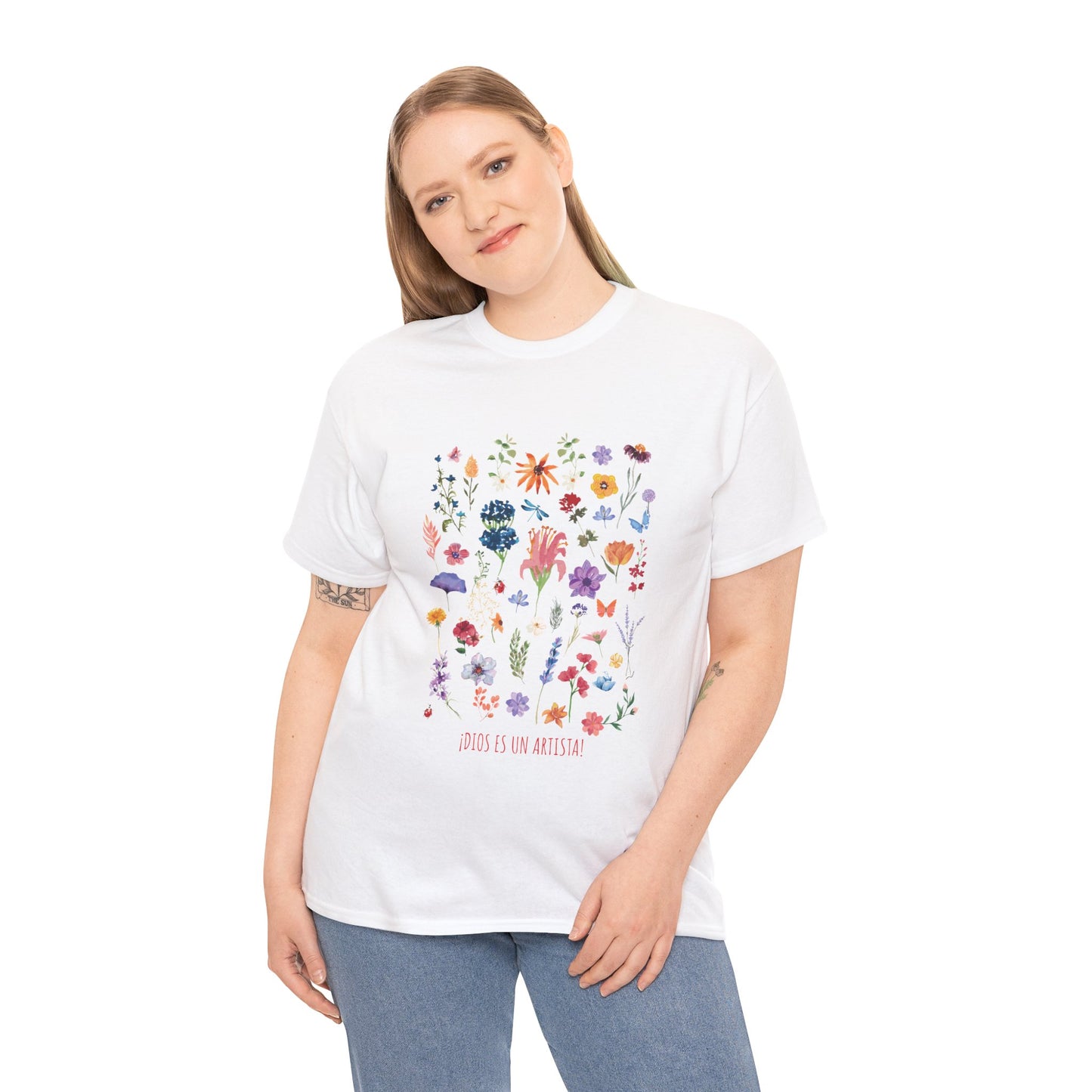 Camiseta playera con mensaje bíblico cristiano, unisex 100% algodón grueso, diseño original floral. "Dios es un artista". Amplia variedad