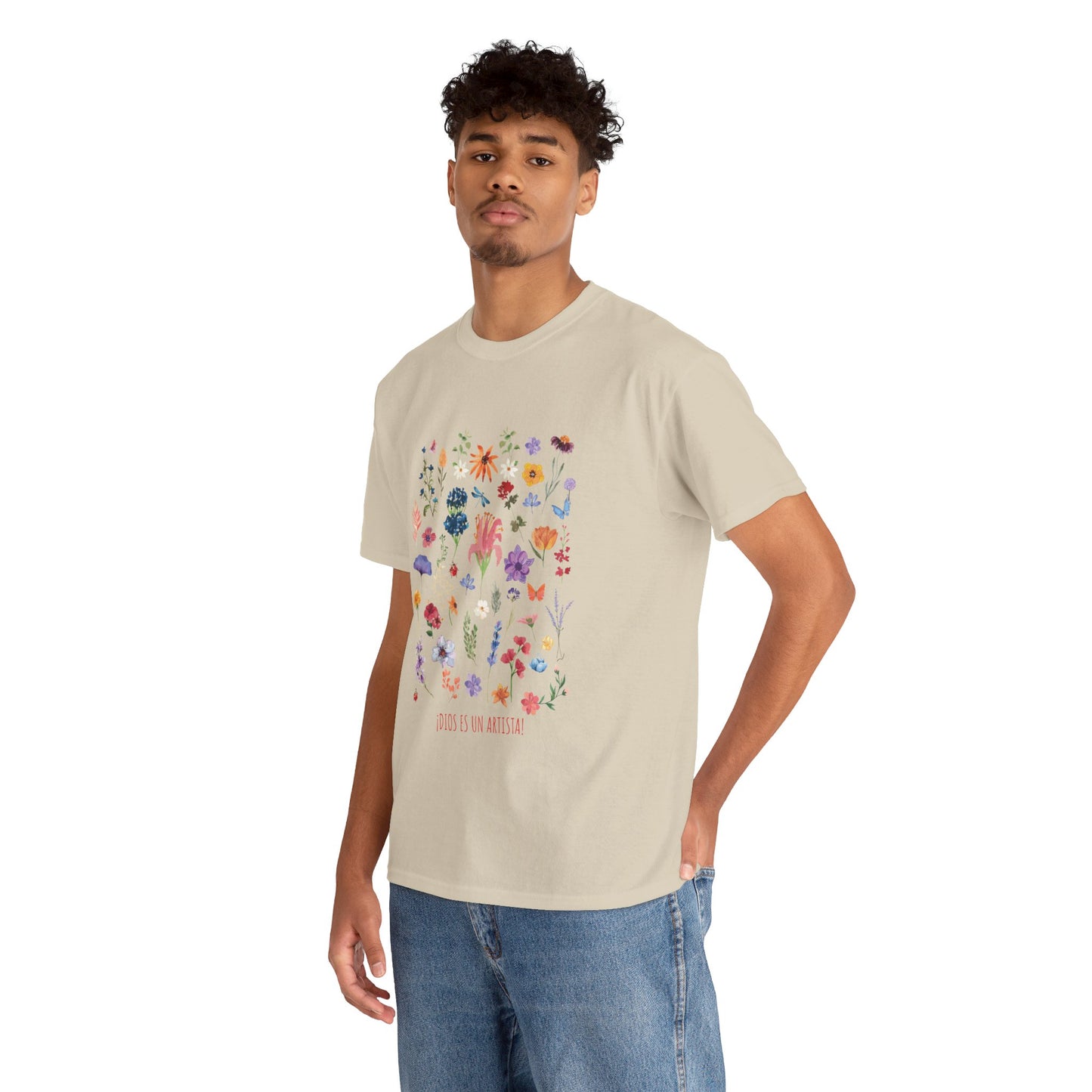 Camiseta playera con mensaje bíblico cristiano, unisex 100% algodón grueso, diseño original floral. "Dios es un artista". Amplia variedad