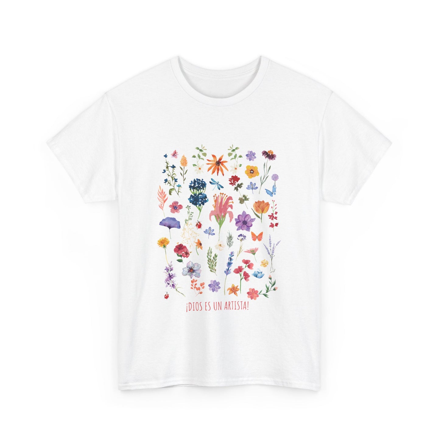 Camiseta playera con mensaje bíblico cristiano, unisex 100% algodón grueso, diseño original floral. "Dios es un artista". Amplia variedad