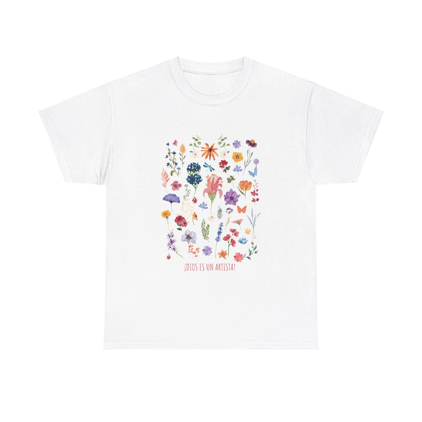 Camiseta playera con mensaje bíblico cristiano, unisex 100% algodón grueso, diseño original floral. "Dios es un artista". Amplia variedad