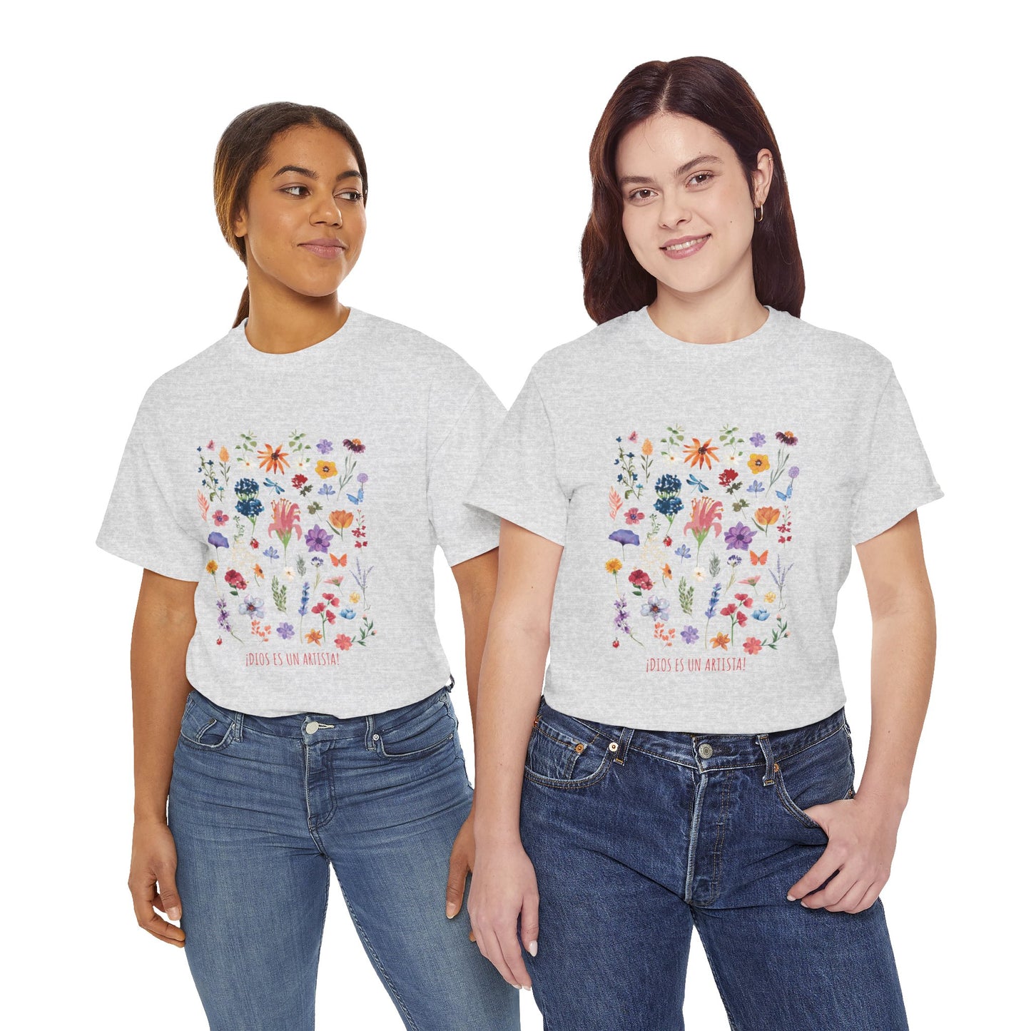 Camiseta playera con mensaje bíblico cristiano, unisex 100% algodón grueso, diseño original floral. "Dios es un artista". Amplia variedad
