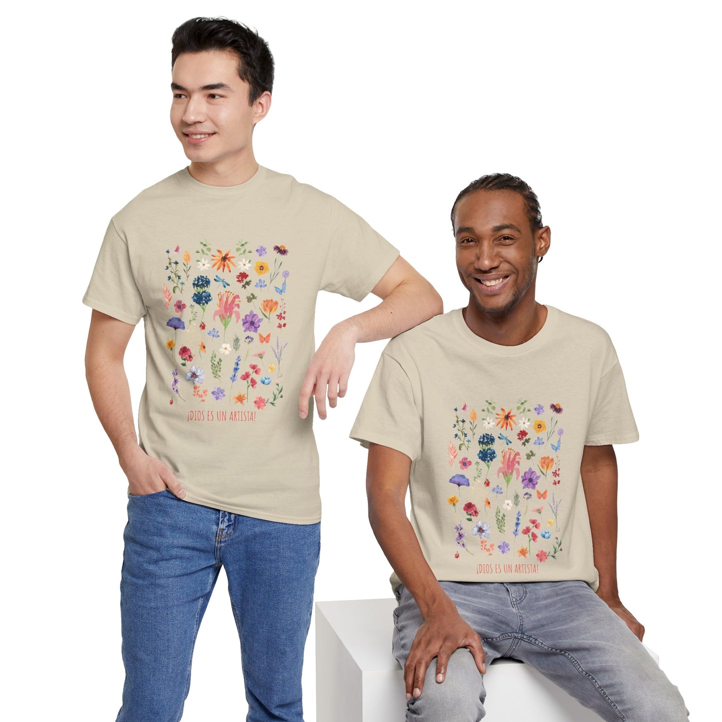 Camiseta playera con mensaje bíblico cristiano, unisex 100% algodón grueso, diseño original floral. "Dios es un artista". Amplia variedad