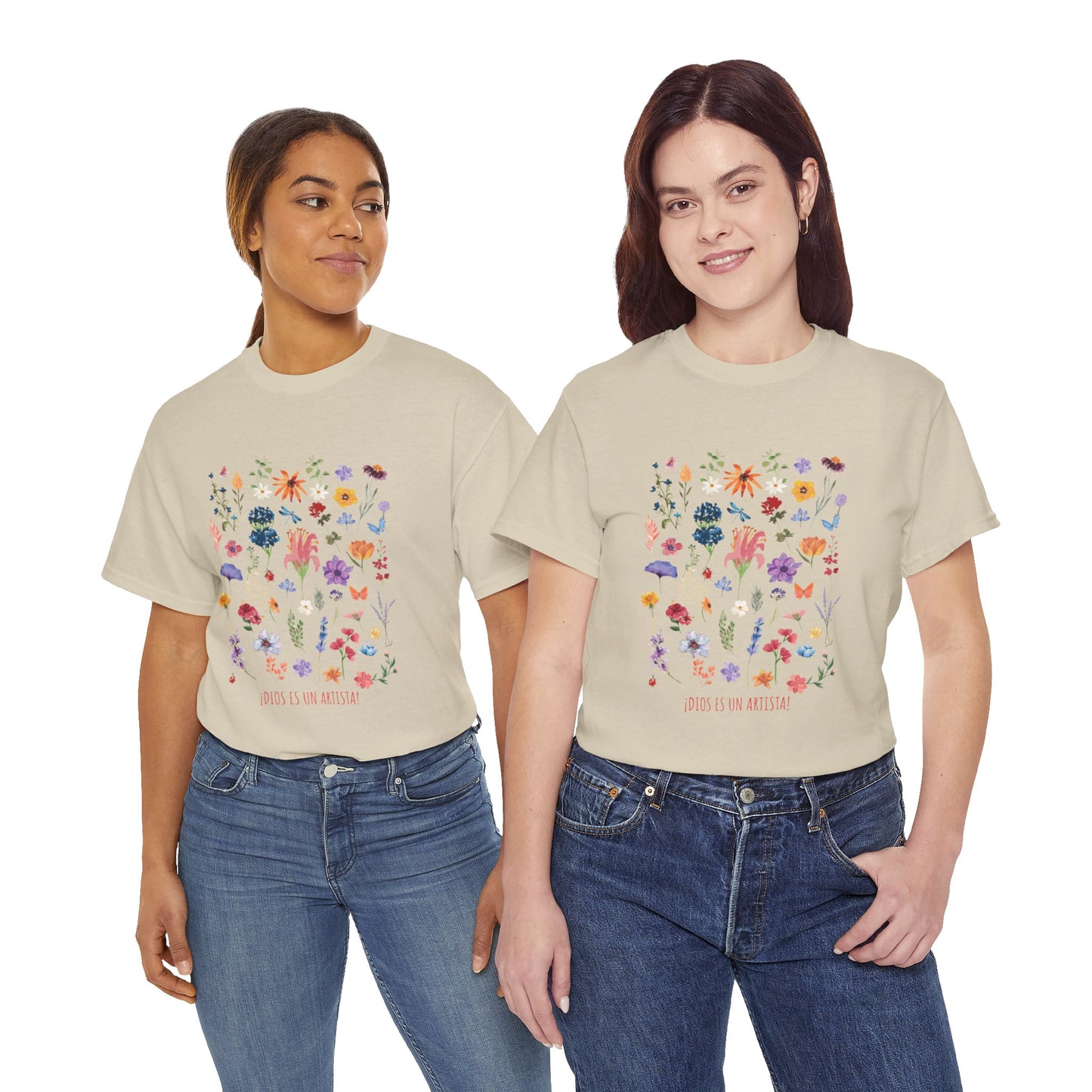 Camiseta playera con mensaje bíblico cristiano, unisex 100% algodón grueso, diseño original floral. "Dios es un artista". Amplia variedad