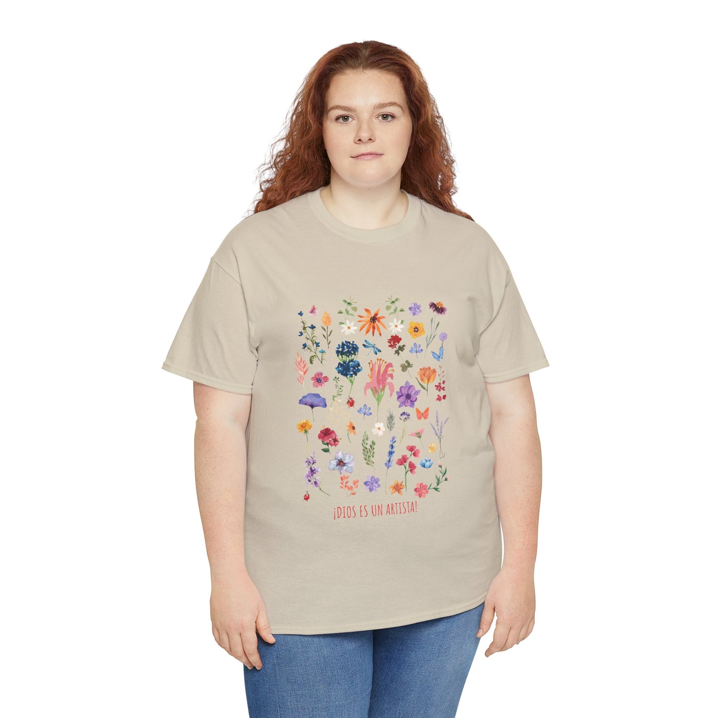 Camiseta playera con mensaje bíblico cristiano, unisex 100% algodón grueso, diseño original floral. "Dios es un artista". Amplia variedad