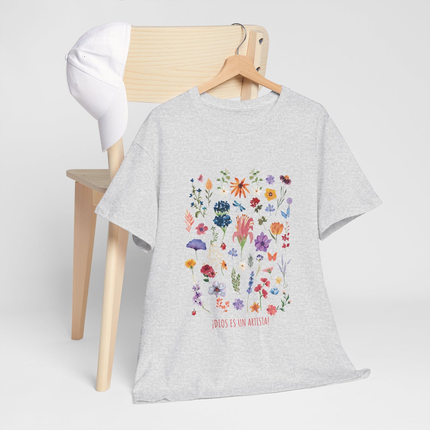 Camiseta playera con mensaje bíblico cristiano, unisex 100% algodón grueso, diseño original floral. "Dios es un artista". Amplia variedad