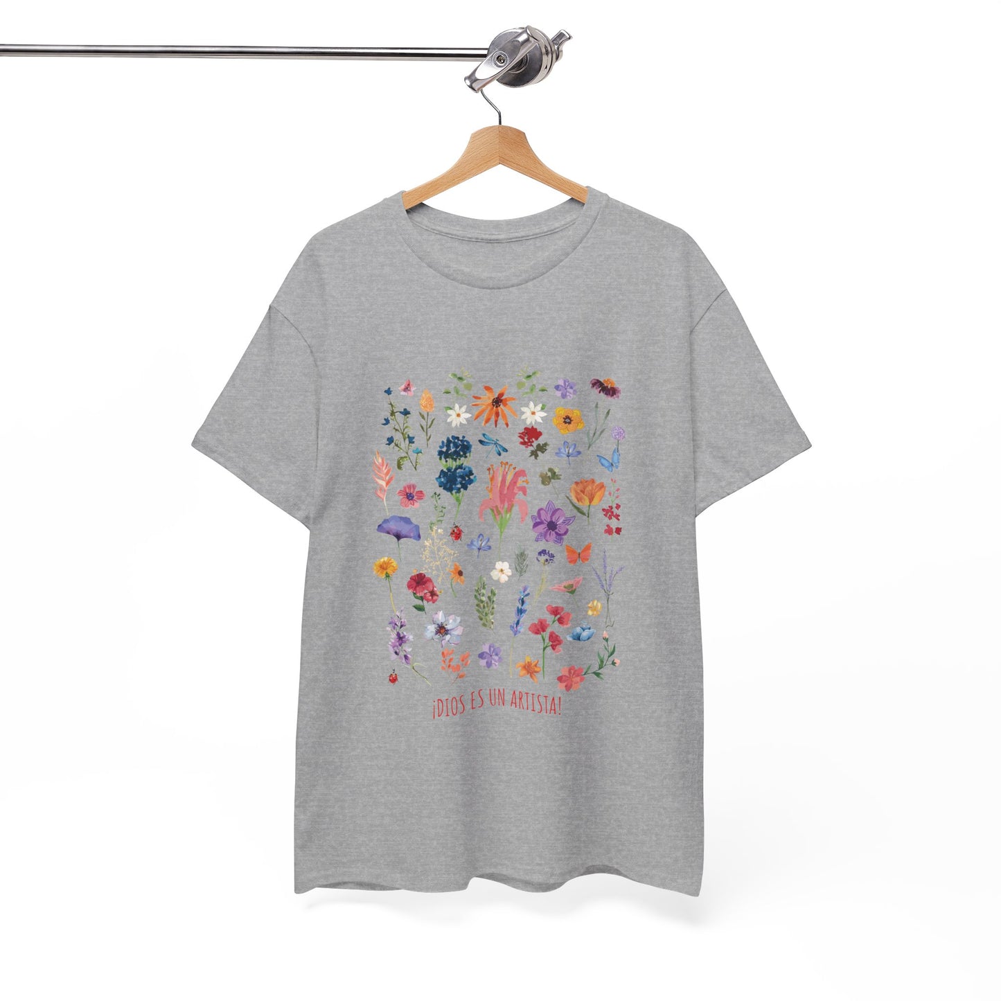 Camiseta playera con mensaje bíblico cristiano, unisex 100% algodón grueso, diseño original floral. "Dios es un artista". Amplia variedad