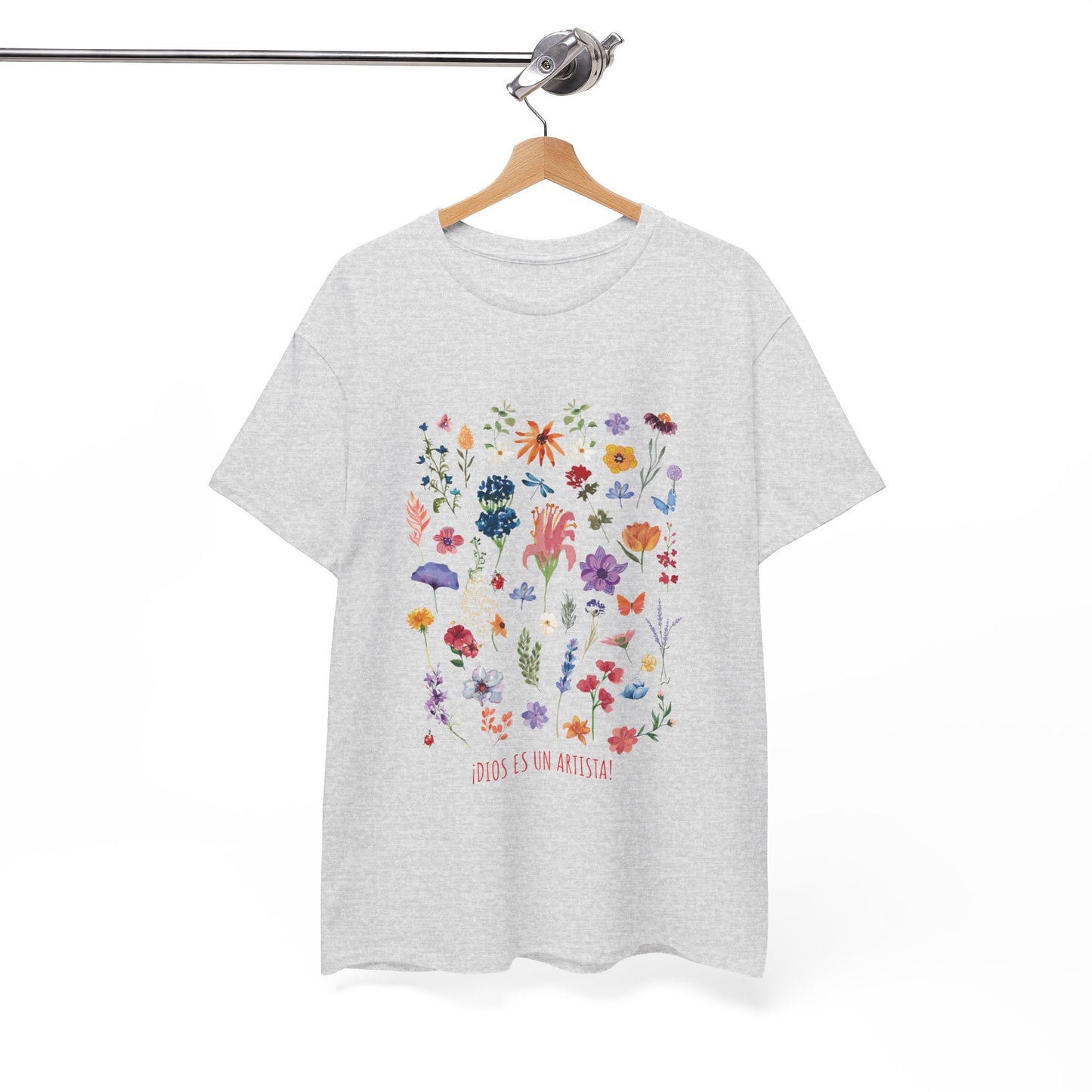 Camiseta playera con mensaje bíblico cristiano, unisex 100% algodón grueso, diseño original floral. "Dios es un artista". Amplia variedad