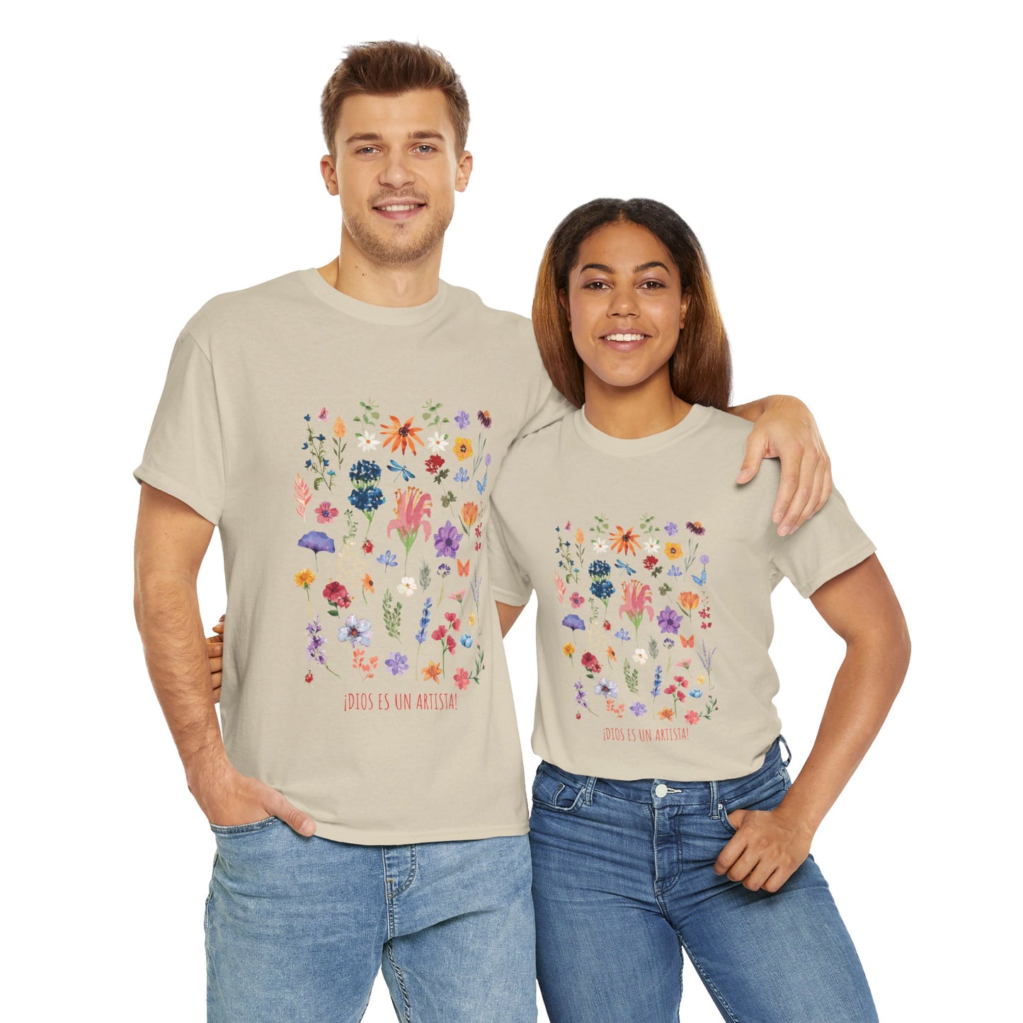 Camiseta playera con mensaje bíblico cristiano, unisex 100% algodón grueso, diseño original floral. "Dios es un artista". Amplia variedad