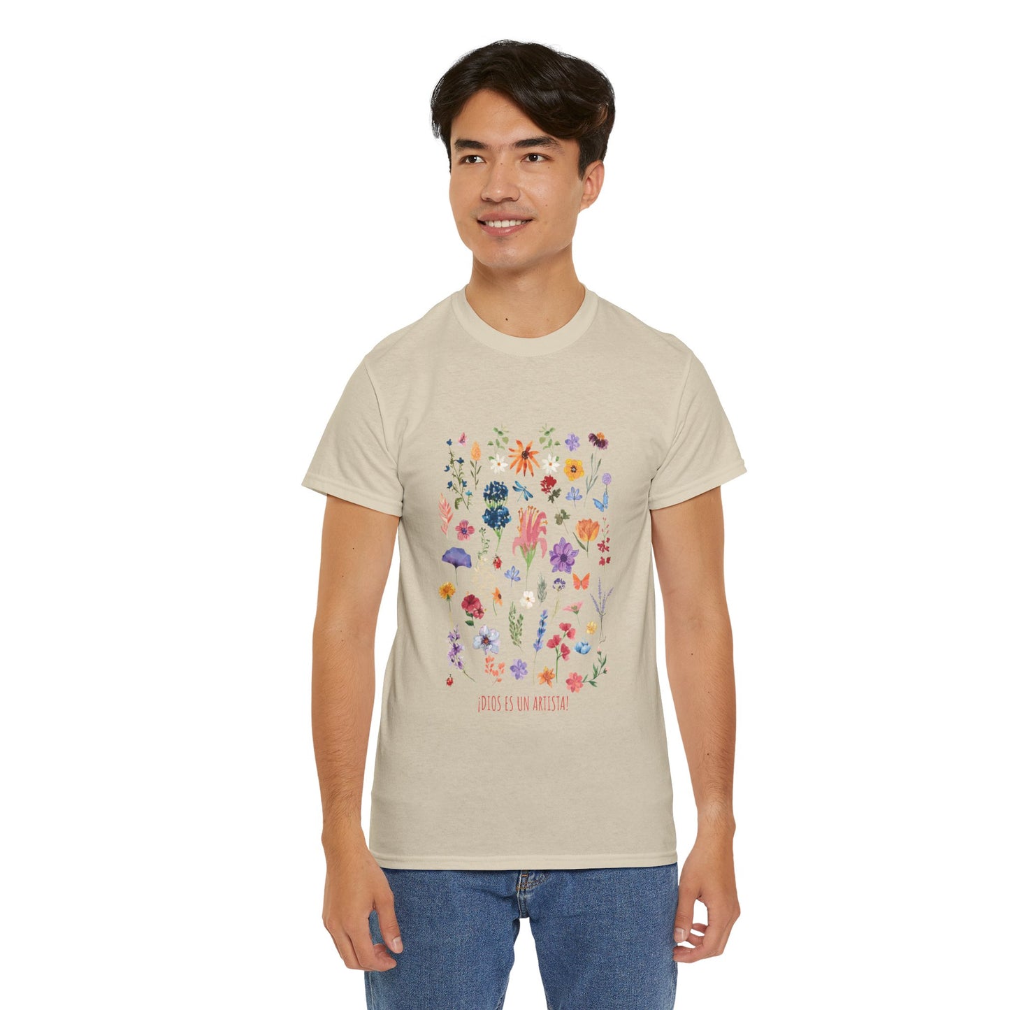 Camiseta playera con mensaje bíblico cristiano, unisex 100% algodón grueso, diseño original floral. "Dios es un artista". Amplia variedad