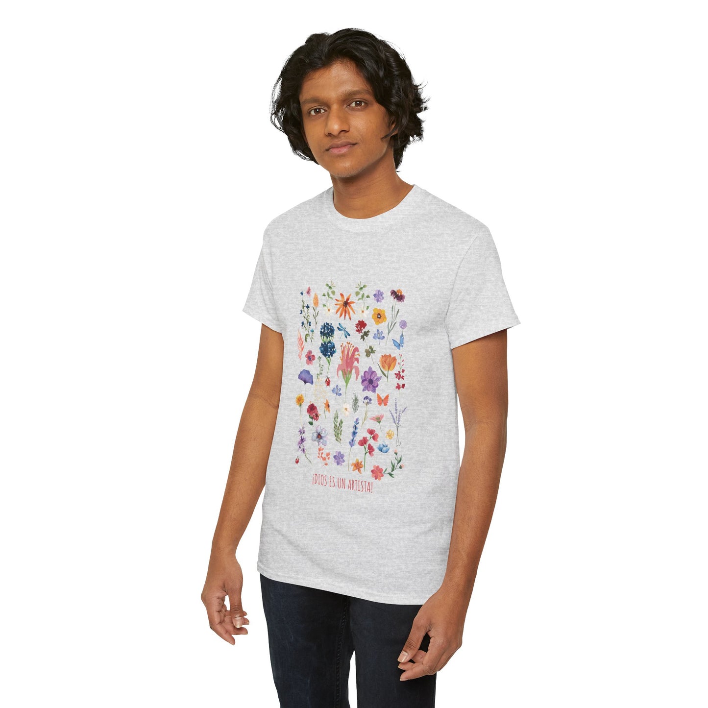 Camiseta playera con mensaje bíblico cristiano, unisex 100% algodón grueso, diseño original floral. "Dios es un artista". Amplia variedad