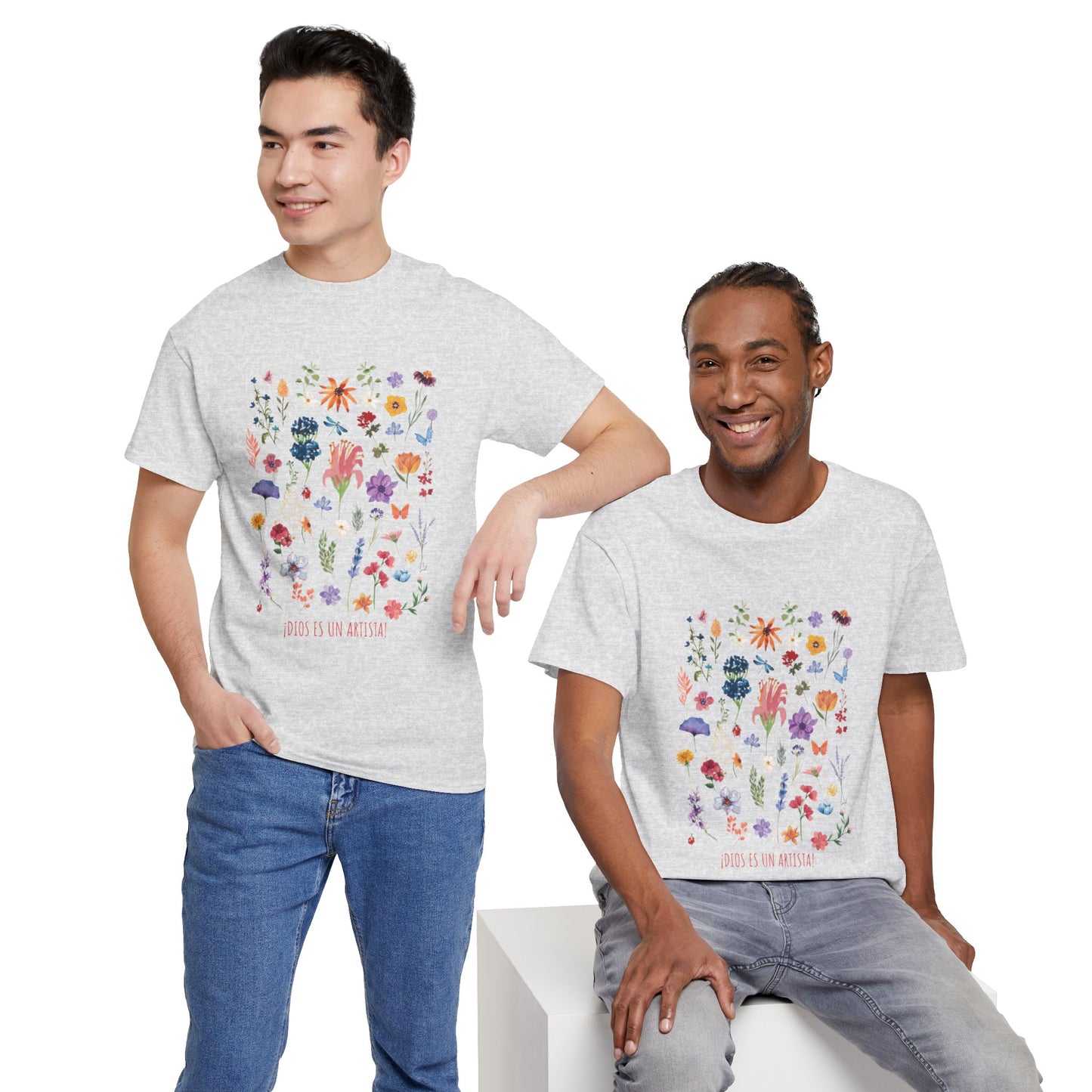 Camiseta playera con mensaje bíblico cristiano, unisex 100% algodón grueso, diseño original floral. "Dios es un artista". Amplia variedad