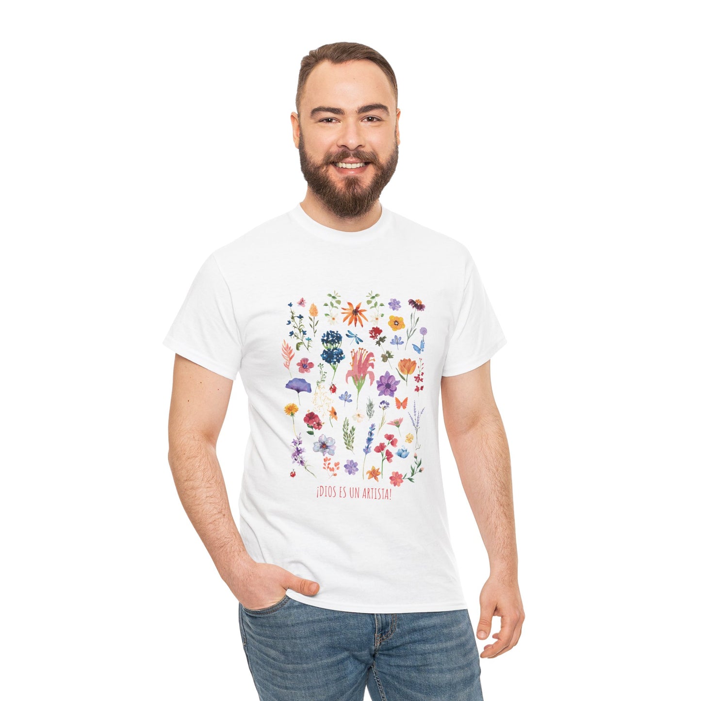 Camiseta playera con mensaje bíblico cristiano, unisex 100% algodón grueso, diseño original floral. "Dios es un artista". Amplia variedad