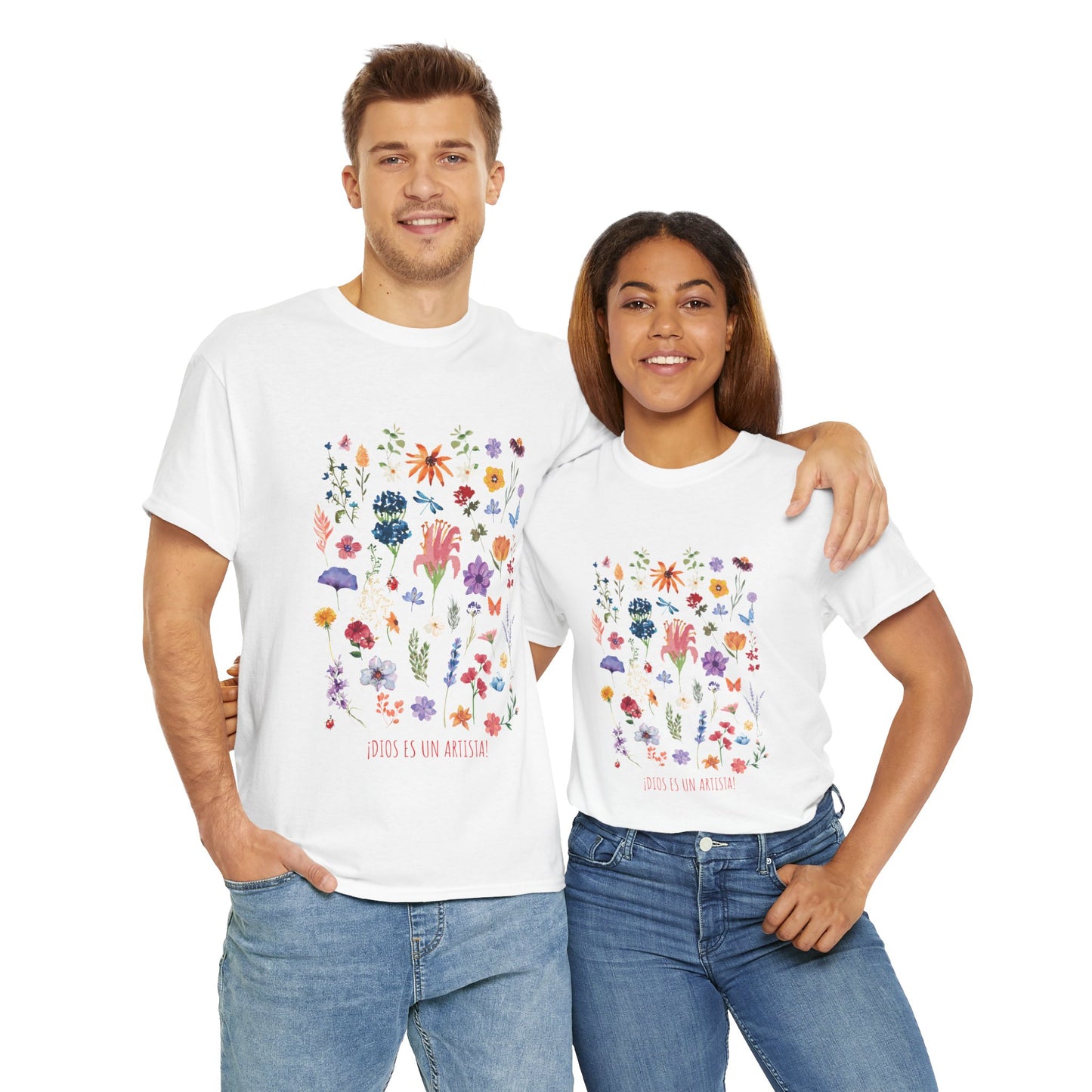 Camiseta playera con mensaje bíblico cristiano, unisex 100% algodón grueso, diseño original floral. "Dios es un artista". Amplia variedad
