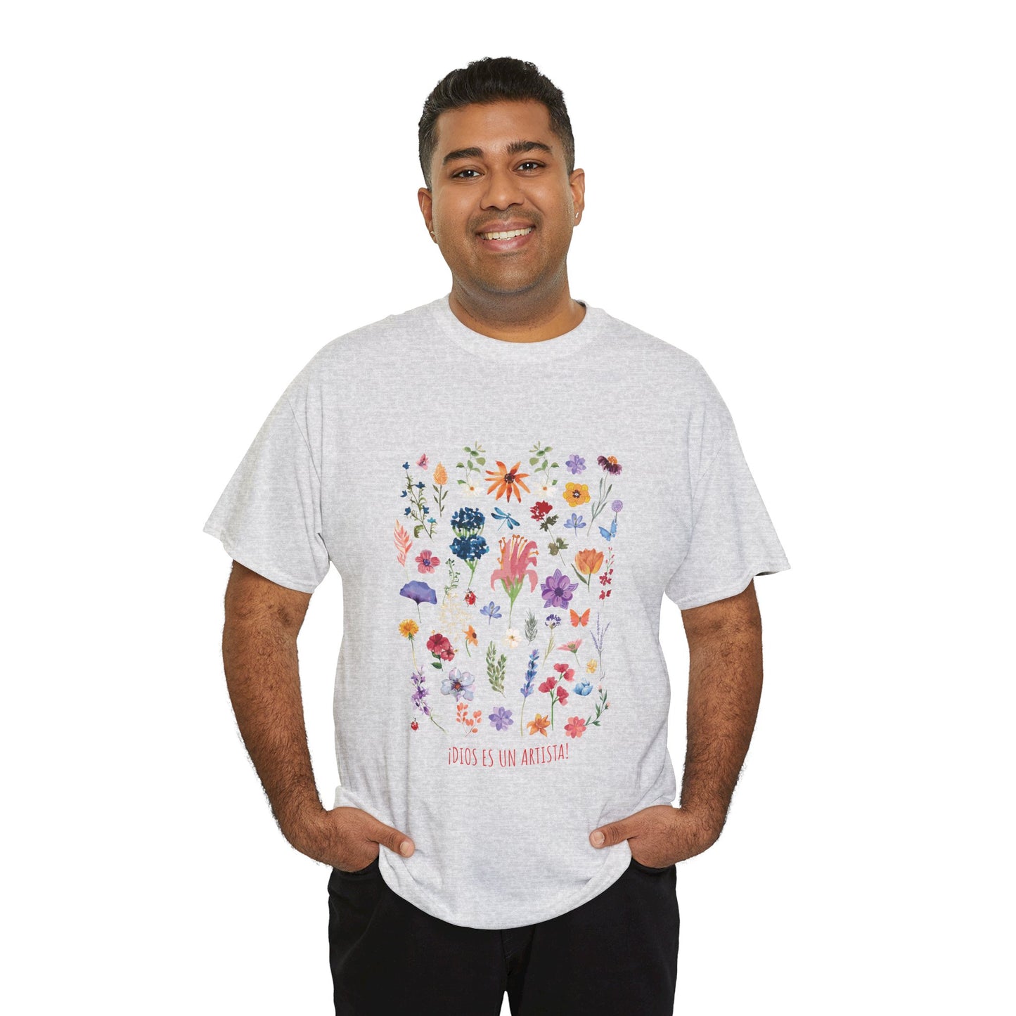 Camiseta playera con mensaje bíblico cristiano, unisex 100% algodón grueso, diseño original floral. "Dios es un artista". Amplia variedad