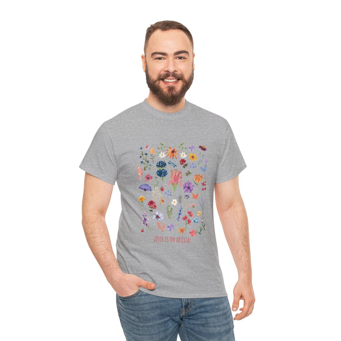 Camiseta playera con mensaje bíblico cristiano, unisex 100% algodón grueso, diseño original floral. "Dios es un artista". Amplia variedad