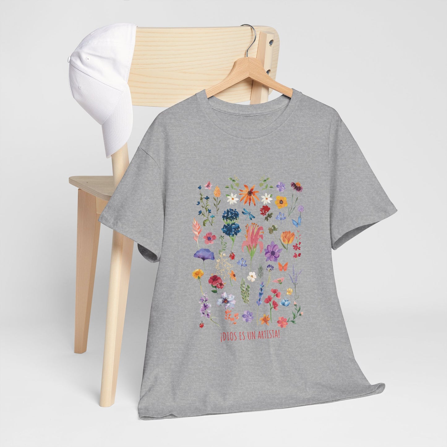 Camiseta playera con mensaje bíblico cristiano, unisex 100% algodón grueso, diseño original floral. "Dios es un artista". Amplia variedad