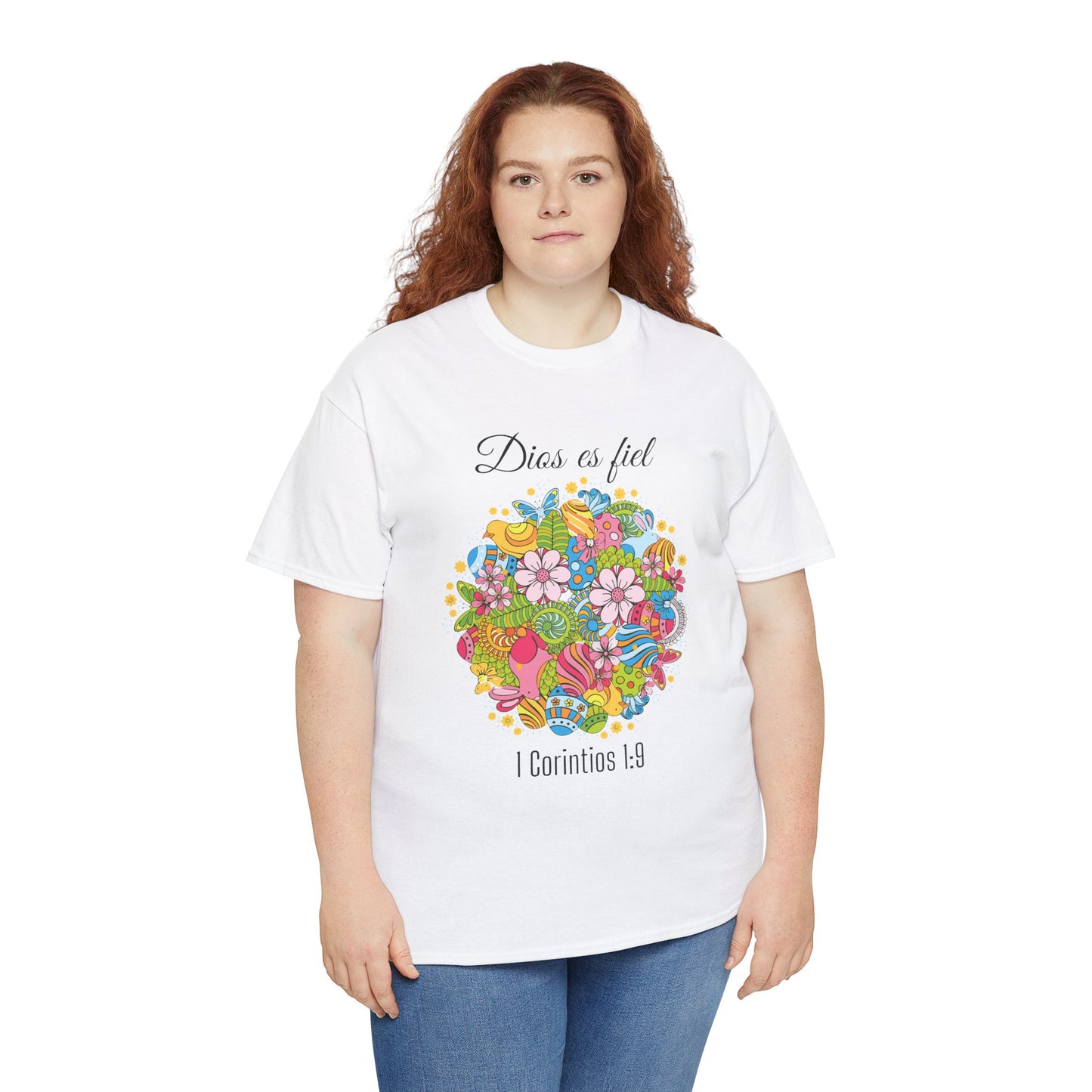 Camiseta playera con mensaje bíblico cristiano, diseño original floral, unisex 100% algodón grueso "Dios es fiel", amplia variedad