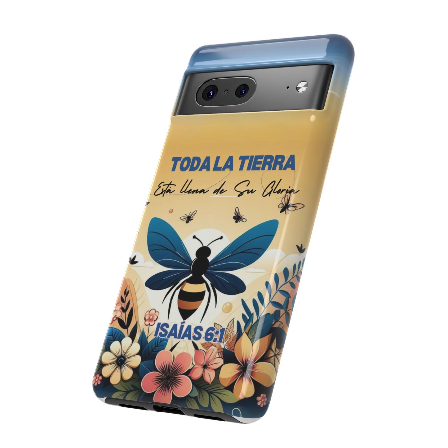 Funda de móvil con mensaje bíblico cristiano. Diseño abeja. "Toda la tierra está llena de su gloria", amplia variedad de dispositivos