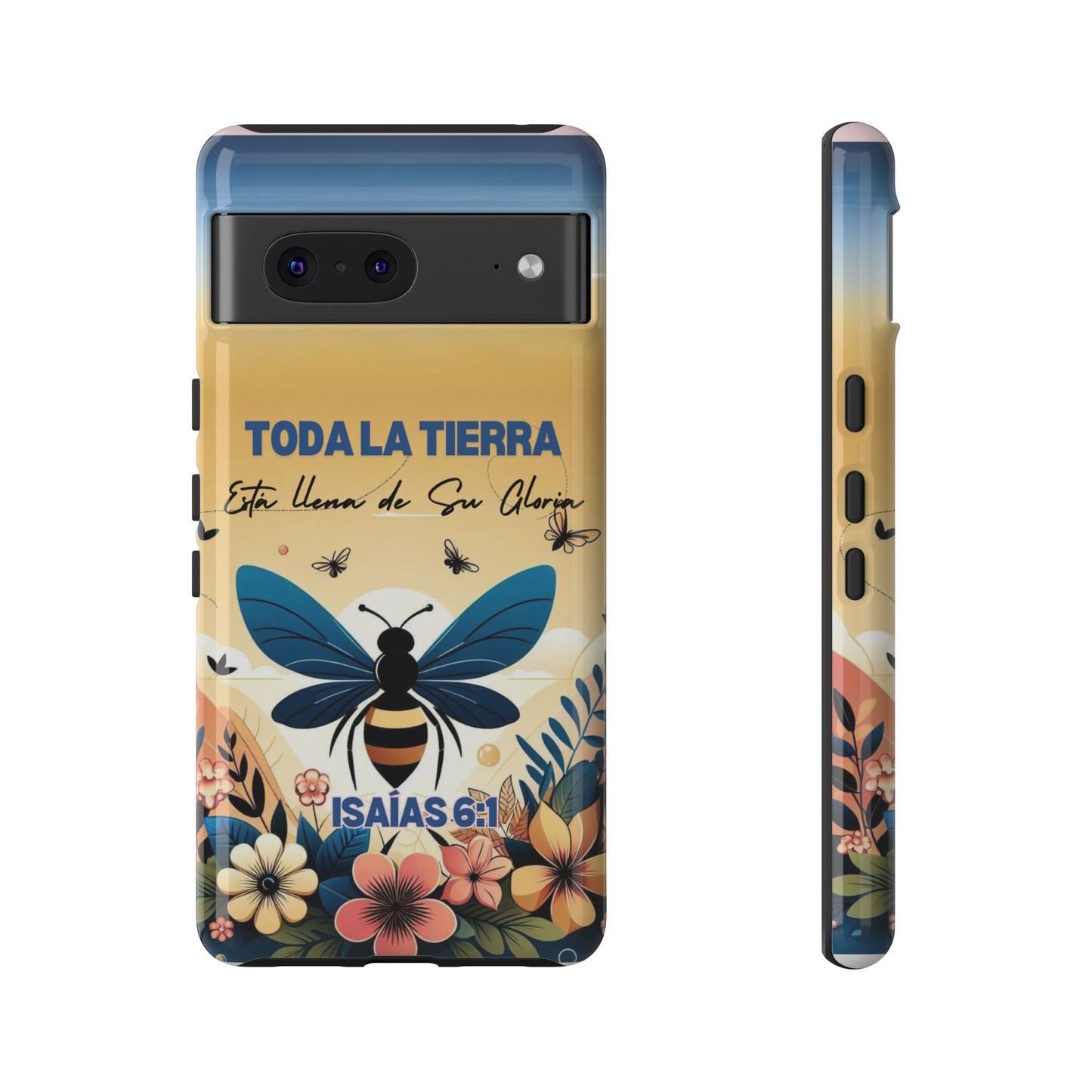 Funda de móvil con mensaje bíblico cristiano. Diseño abeja. "Toda la tierra está llena de su gloria", amplia variedad de dispositivos