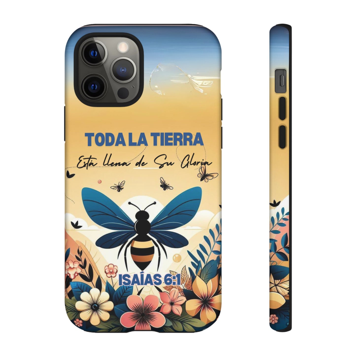 Funda de móvil con mensaje bíblico cristiano. Diseño abeja. "Toda la tierra está llena de su gloria", amplia variedad de dispositivos