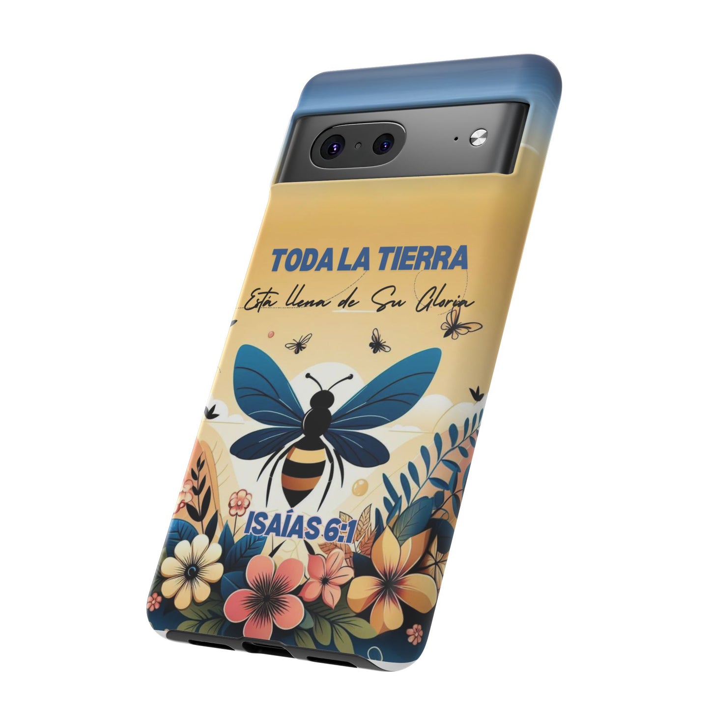 Funda de móvil con mensaje bíblico cristiano. Diseño abeja. "Toda la tierra está llena de su gloria", amplia variedad de dispositivos