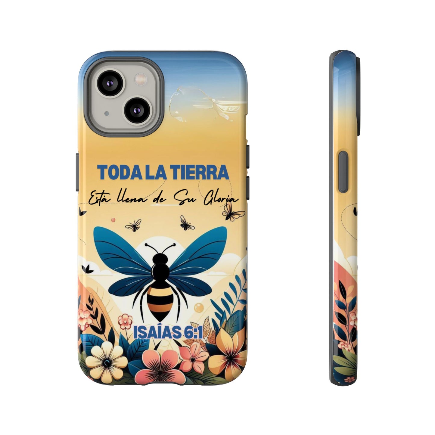 Funda de móvil con mensaje bíblico cristiano. Diseño abeja. "Toda la tierra está llena de su gloria", amplia variedad de dispositivos