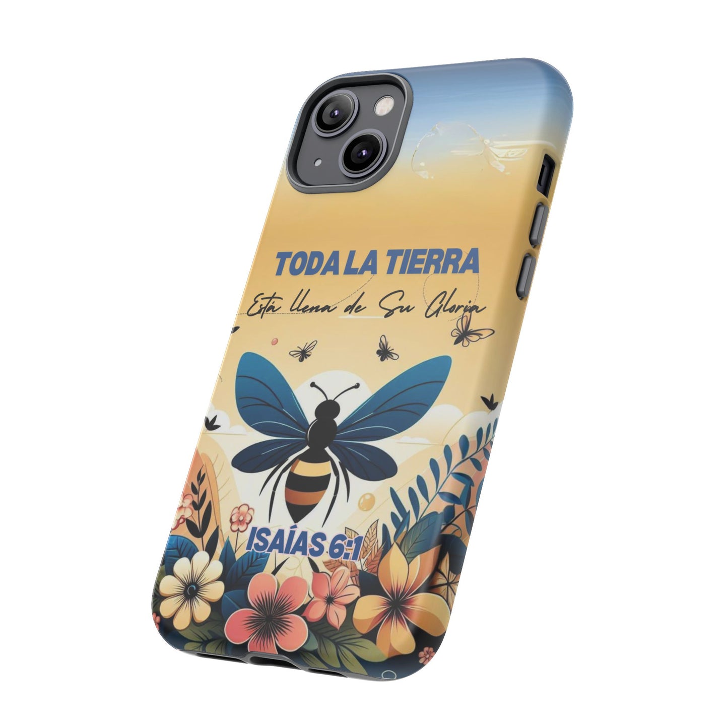 Funda de móvil con mensaje bíblico cristiano. Diseño abeja. "Toda la tierra está llena de su gloria", amplia variedad de dispositivos