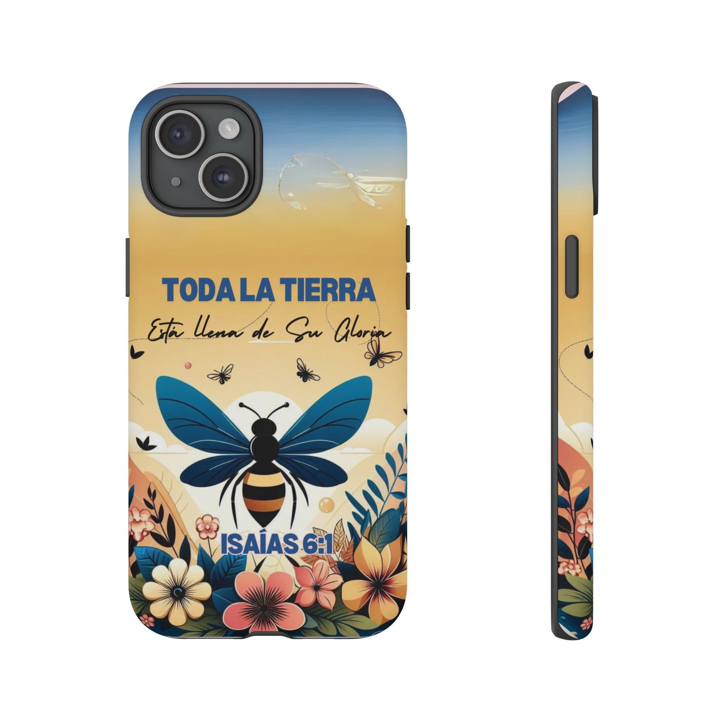 Funda de móvil con mensaje bíblico cristiano. Diseño abeja. "Toda la tierra está llena de su gloria", amplia variedad de dispositivos