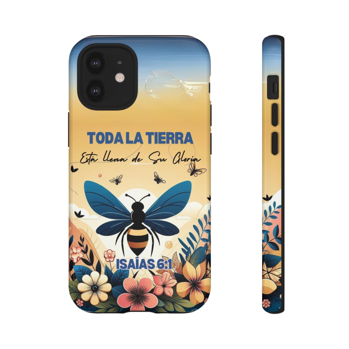 Funda de móvil con mensaje bíblico cristiano. Diseño abeja. "Toda la tierra está llena de su gloria", amplia variedad de dispositivos