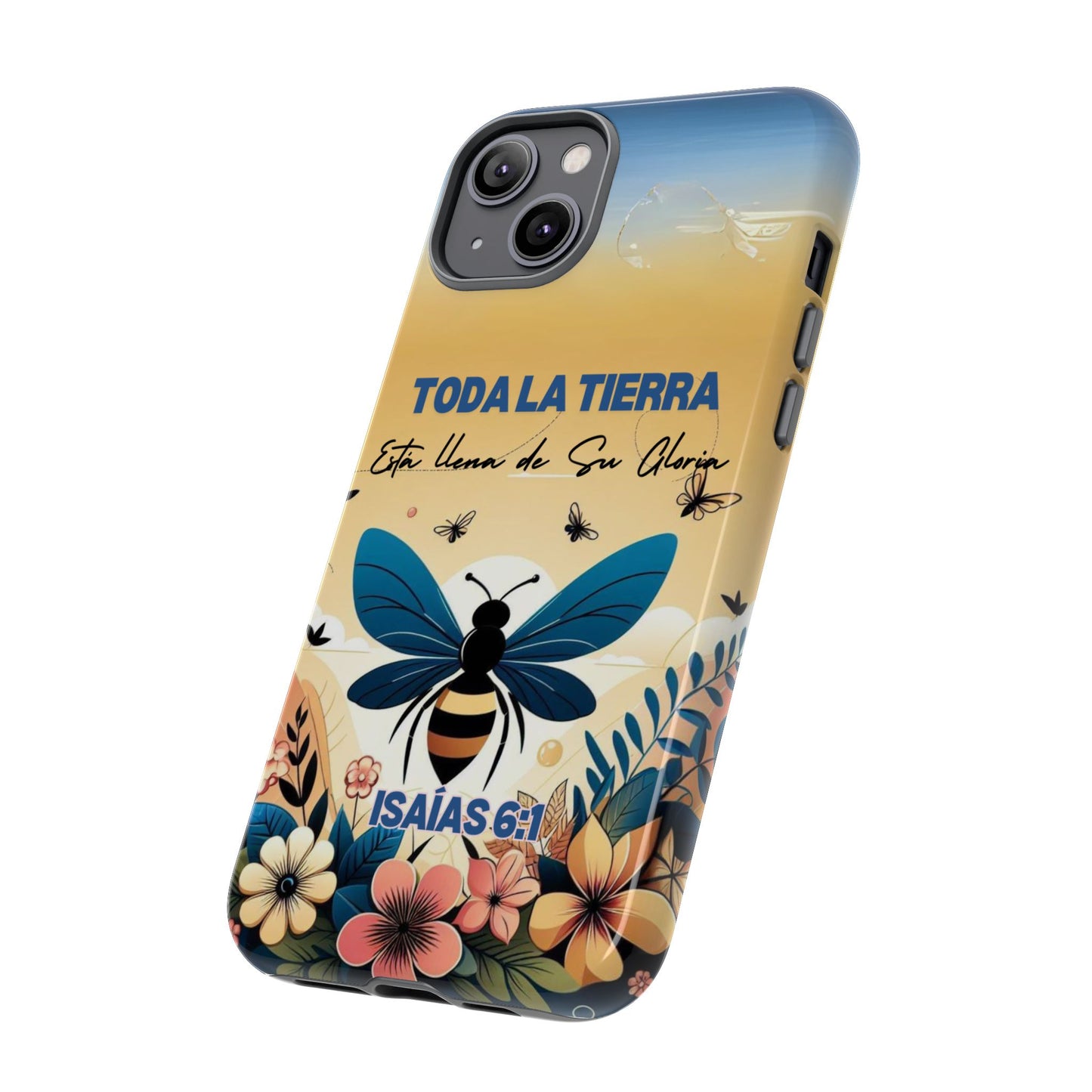 Funda de móvil con mensaje bíblico cristiano. Diseño abeja. "Toda la tierra está llena de su gloria", amplia variedad de dispositivos