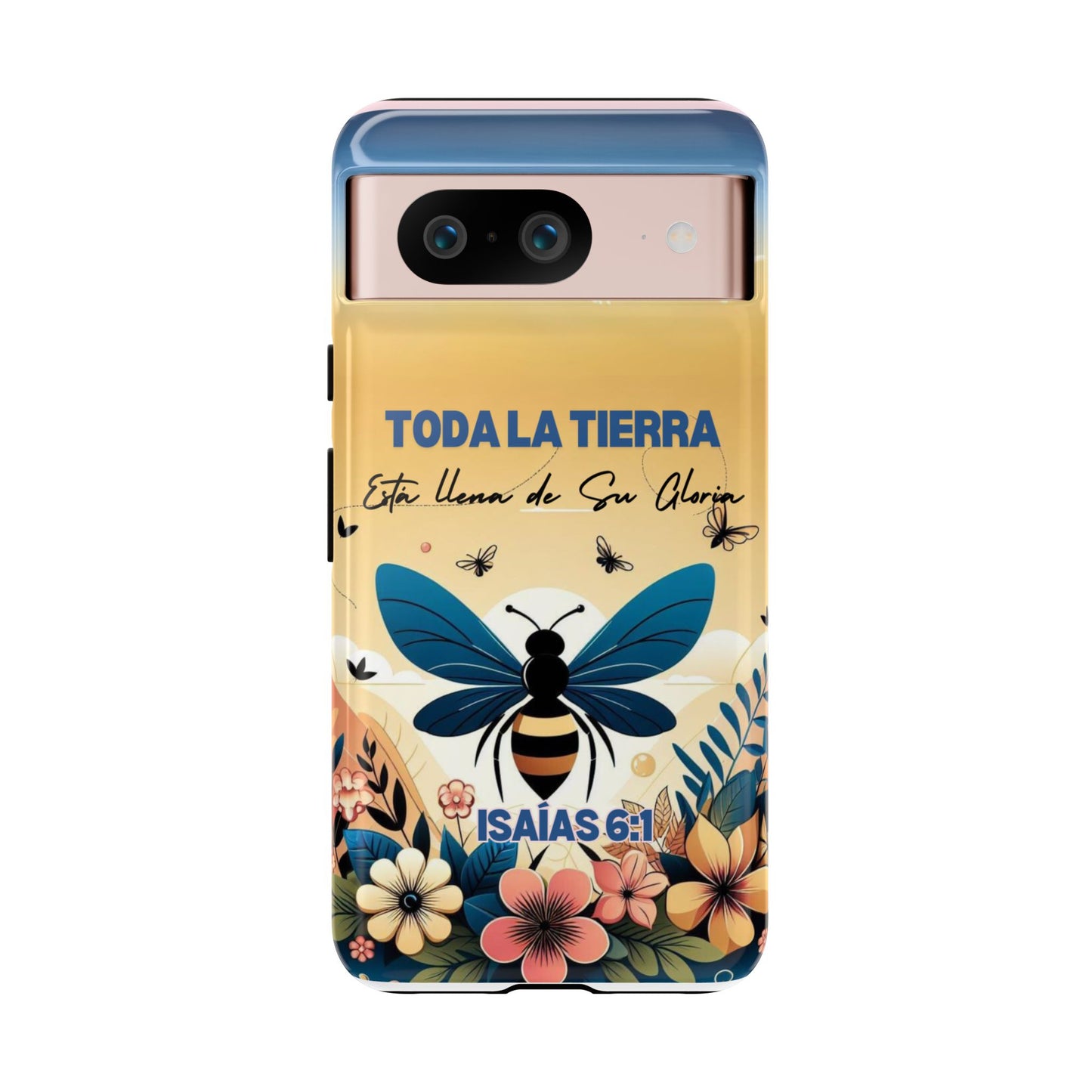 Funda de móvil con mensaje bíblico cristiano. Diseño abeja. "Toda la tierra está llena de su gloria", amplia variedad de dispositivos