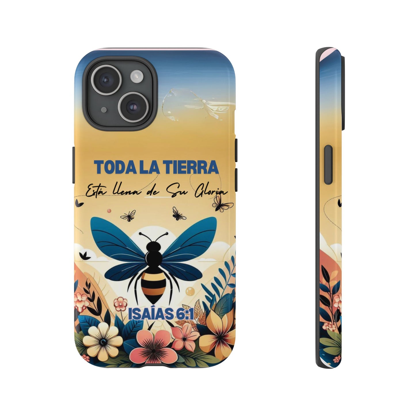 Funda de móvil con mensaje bíblico cristiano. Diseño abeja. "Toda la tierra está llena de su gloria", amplia variedad de dispositivos