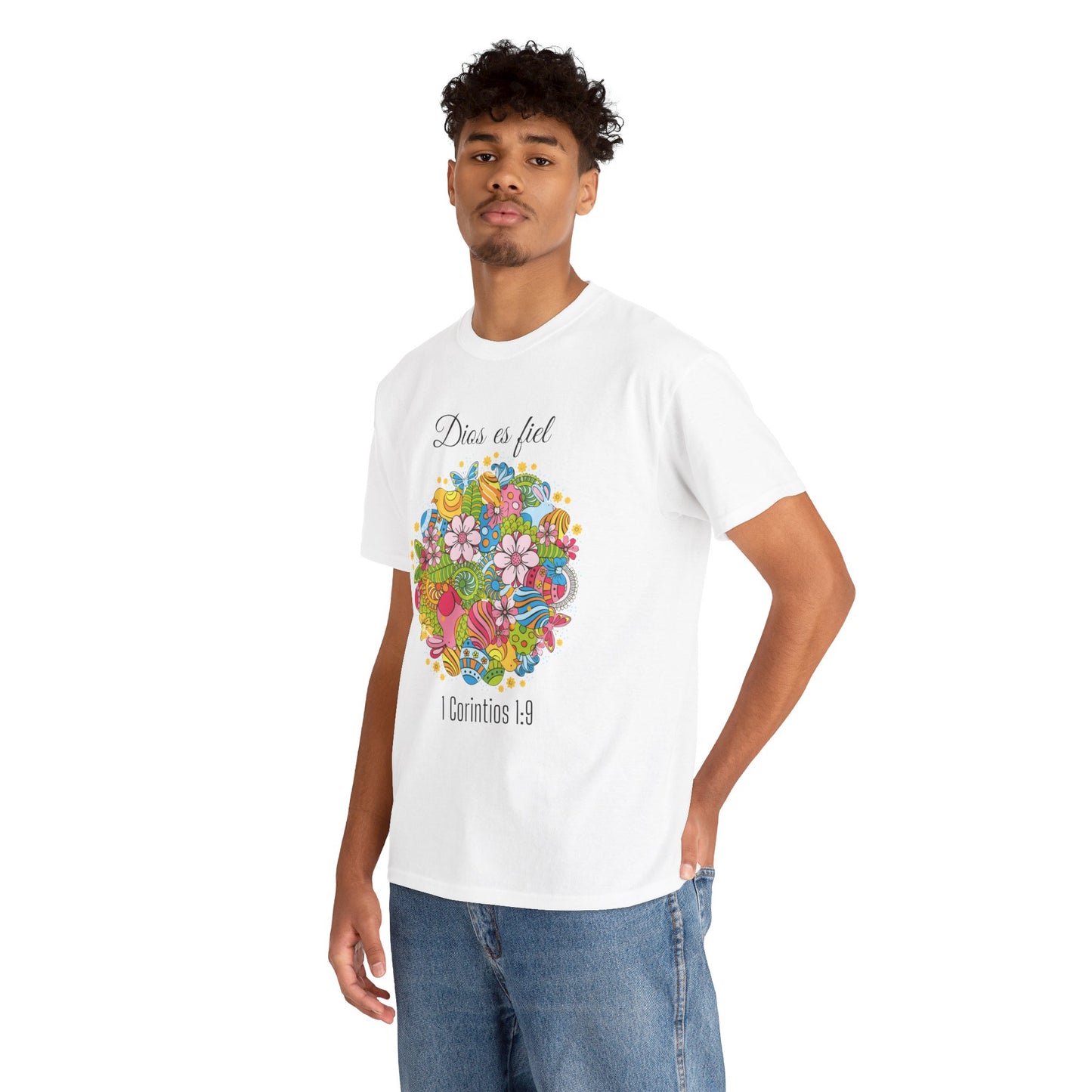 Camiseta playera con mensaje bíblico cristiano, diseño original floral, unisex 100% algodón grueso "Dios es fiel", amplia variedad