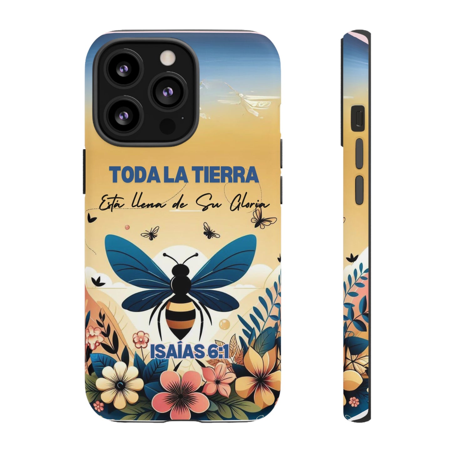 Funda de móvil con mensaje bíblico cristiano. Diseño abeja. "Toda la tierra está llena de su gloria", amplia variedad de dispositivos