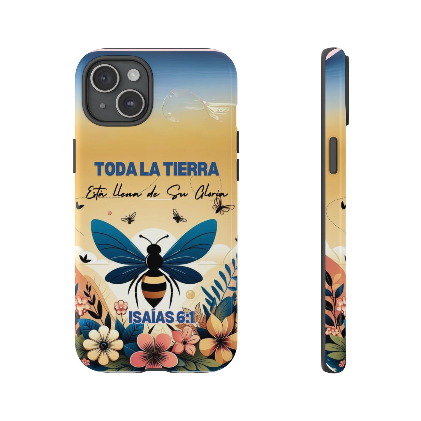 Funda de móvil con mensaje bíblico cristiano. Diseño abeja. "Toda la tierra está llena de su gloria", amplia variedad de dispositivos