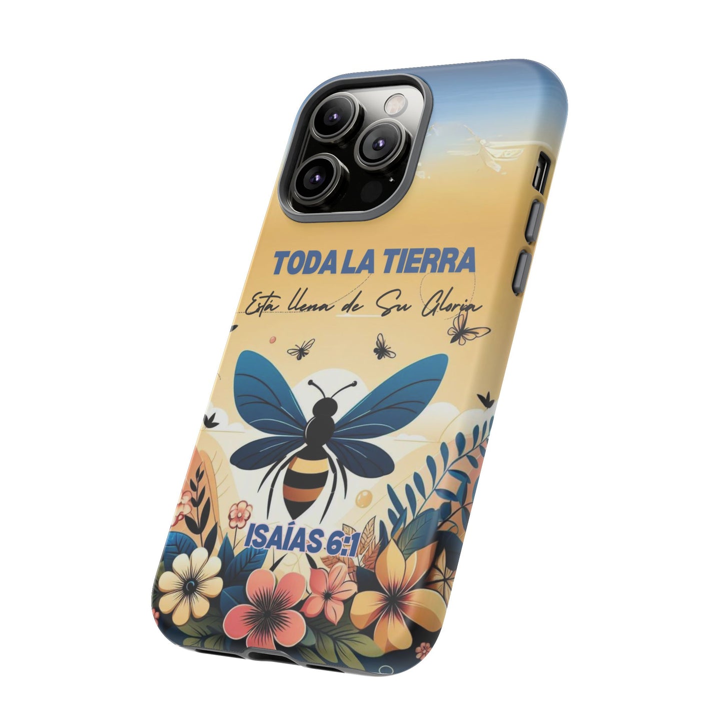 Funda de móvil con mensaje bíblico cristiano. Diseño abeja. "Toda la tierra está llena de su gloria", amplia variedad de dispositivos