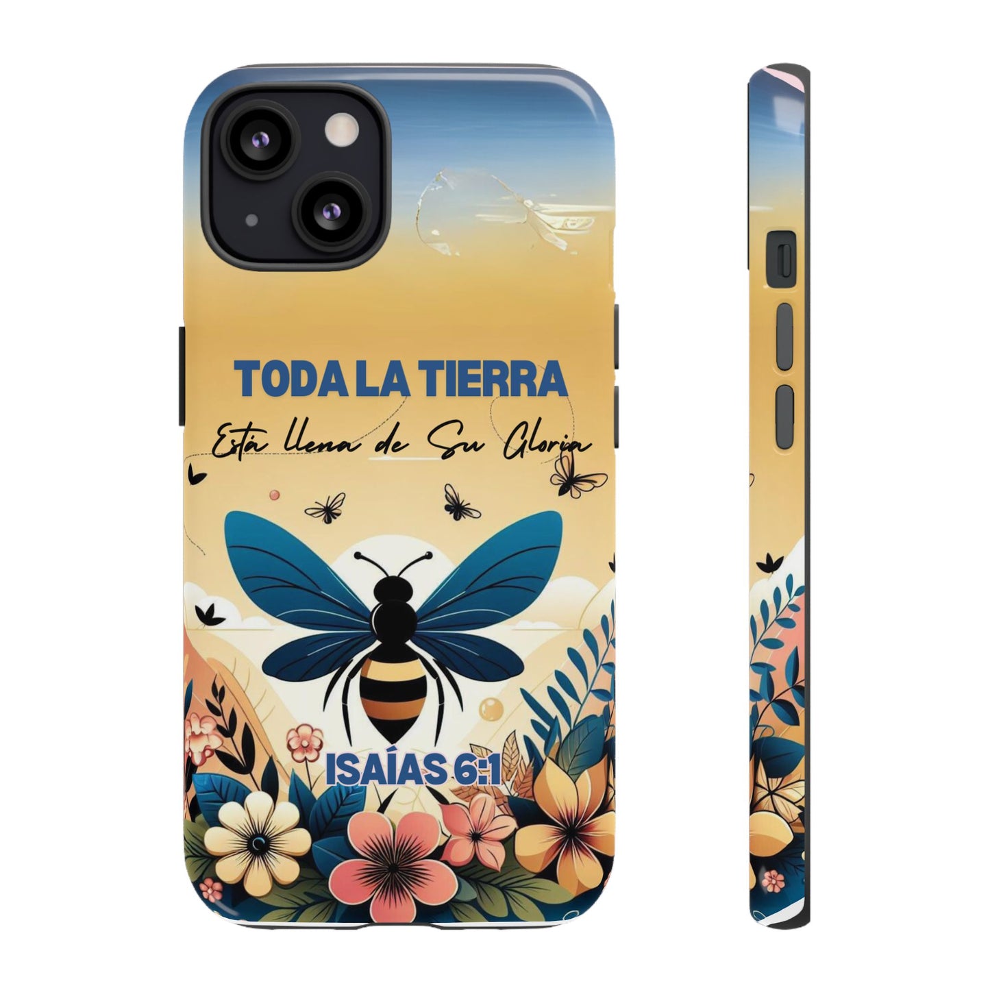 Funda de móvil con mensaje bíblico cristiano. Diseño abeja. "Toda la tierra está llena de su gloria", amplia variedad de dispositivos