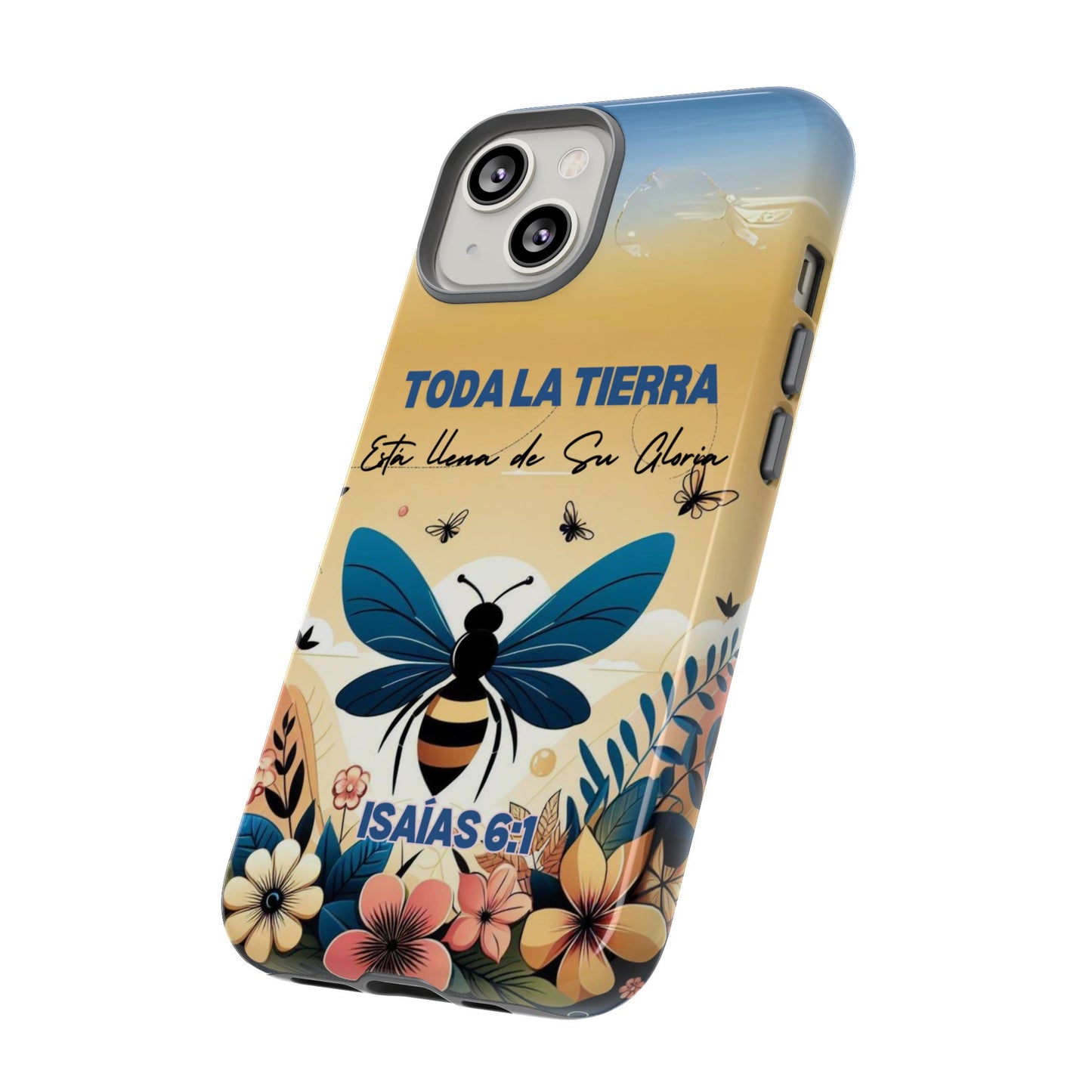 Funda de móvil con mensaje bíblico cristiano. Diseño abeja. "Toda la tierra está llena de su gloria", amplia variedad de dispositivos