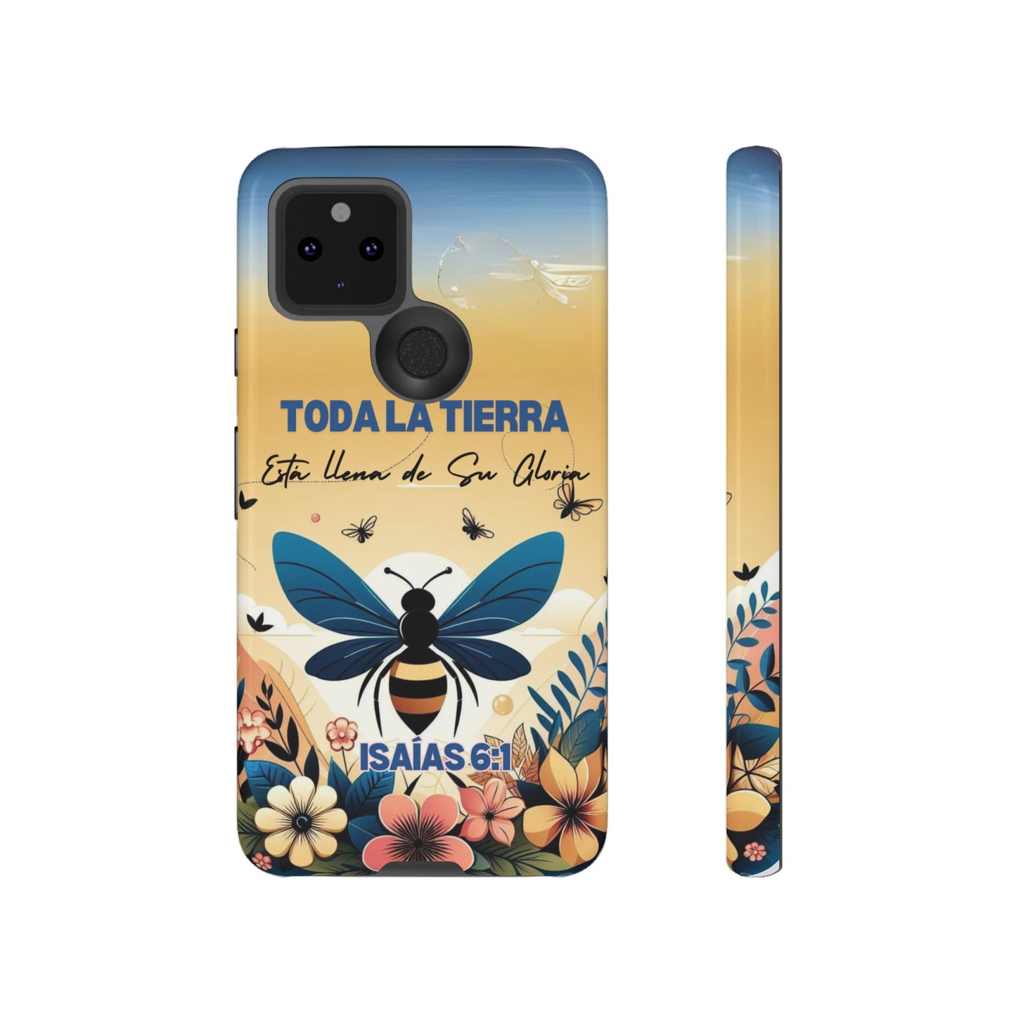 Funda de móvil con mensaje bíblico cristiano. Diseño abeja. "Toda la tierra está llena de su gloria", amplia variedad de dispositivos