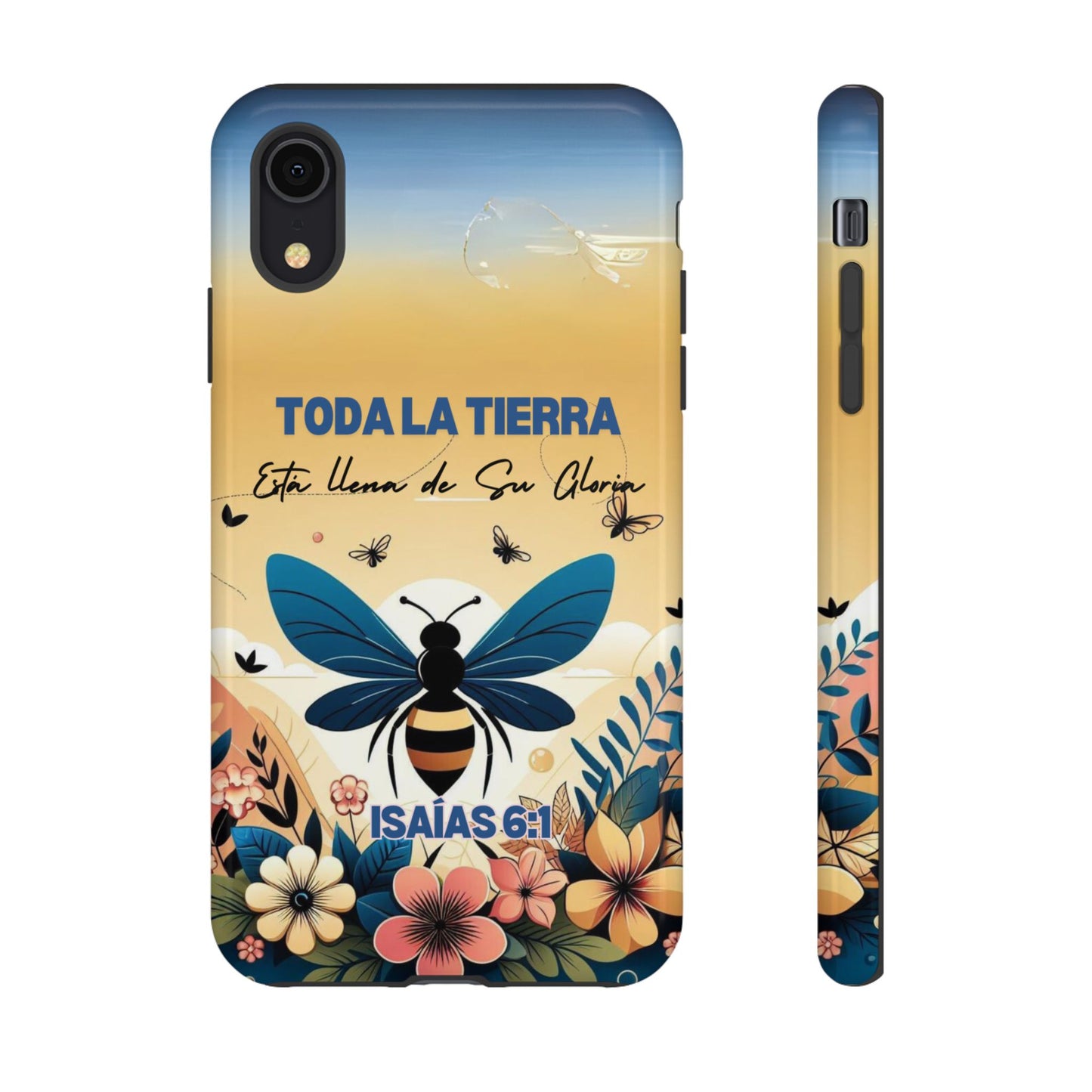 Funda de móvil con mensaje bíblico cristiano. Diseño abeja. "Toda la tierra está llena de su gloria", amplia variedad de dispositivos