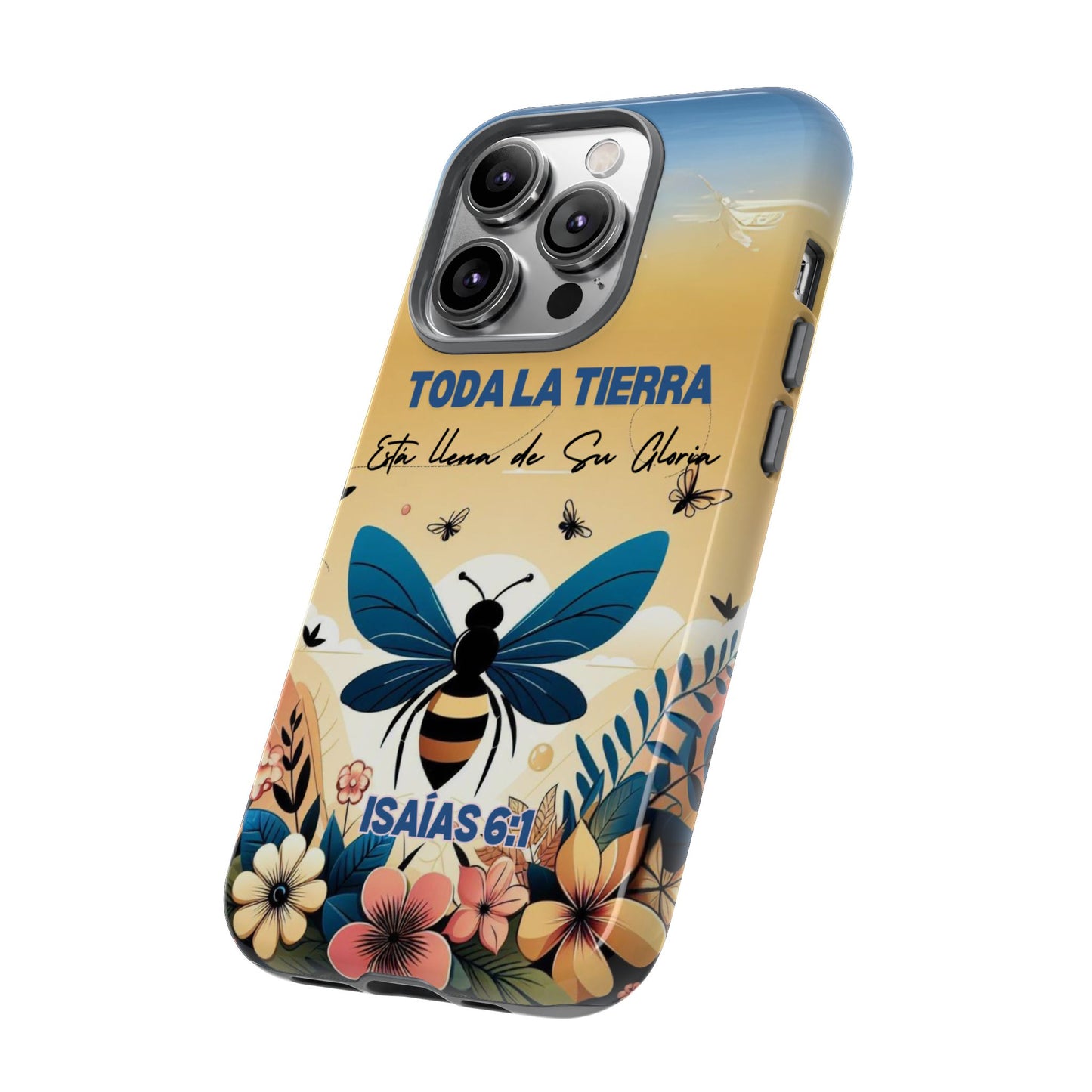 Funda de móvil con mensaje bíblico cristiano. Diseño abeja. "Toda la tierra está llena de su gloria", amplia variedad de dispositivos