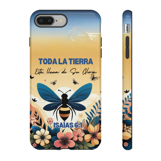 Funda de móvil con mensaje bíblico cristiano. Diseño abeja. "Toda la tierra está llena de su gloria", amplia variedad de dispositivos