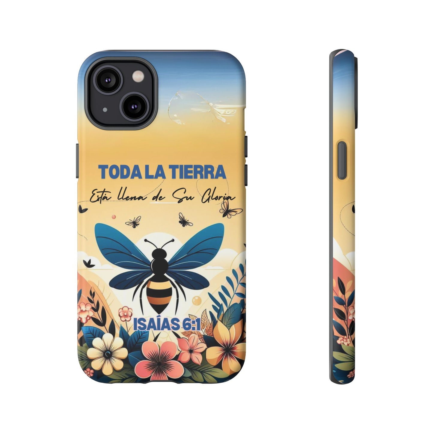 Funda de móvil con mensaje bíblico cristiano. Diseño abeja. "Toda la tierra está llena de su gloria", amplia variedad de dispositivos